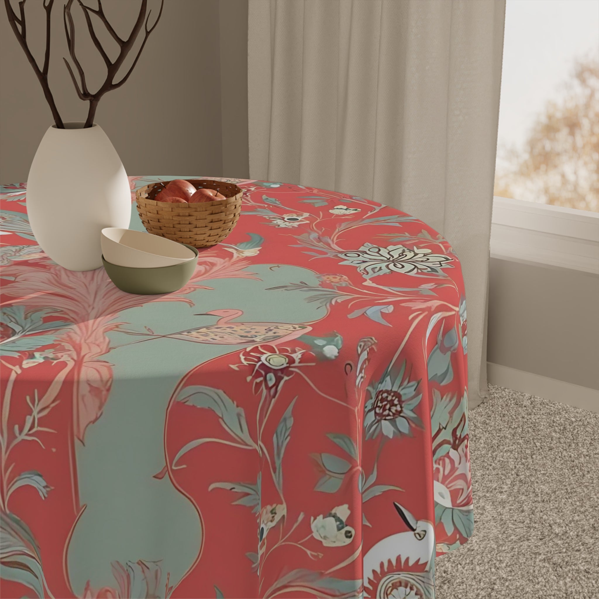 Chinoiserie Vintage Floral Tablecloth – Elegant Home Décor - Mid Century Modern Gal