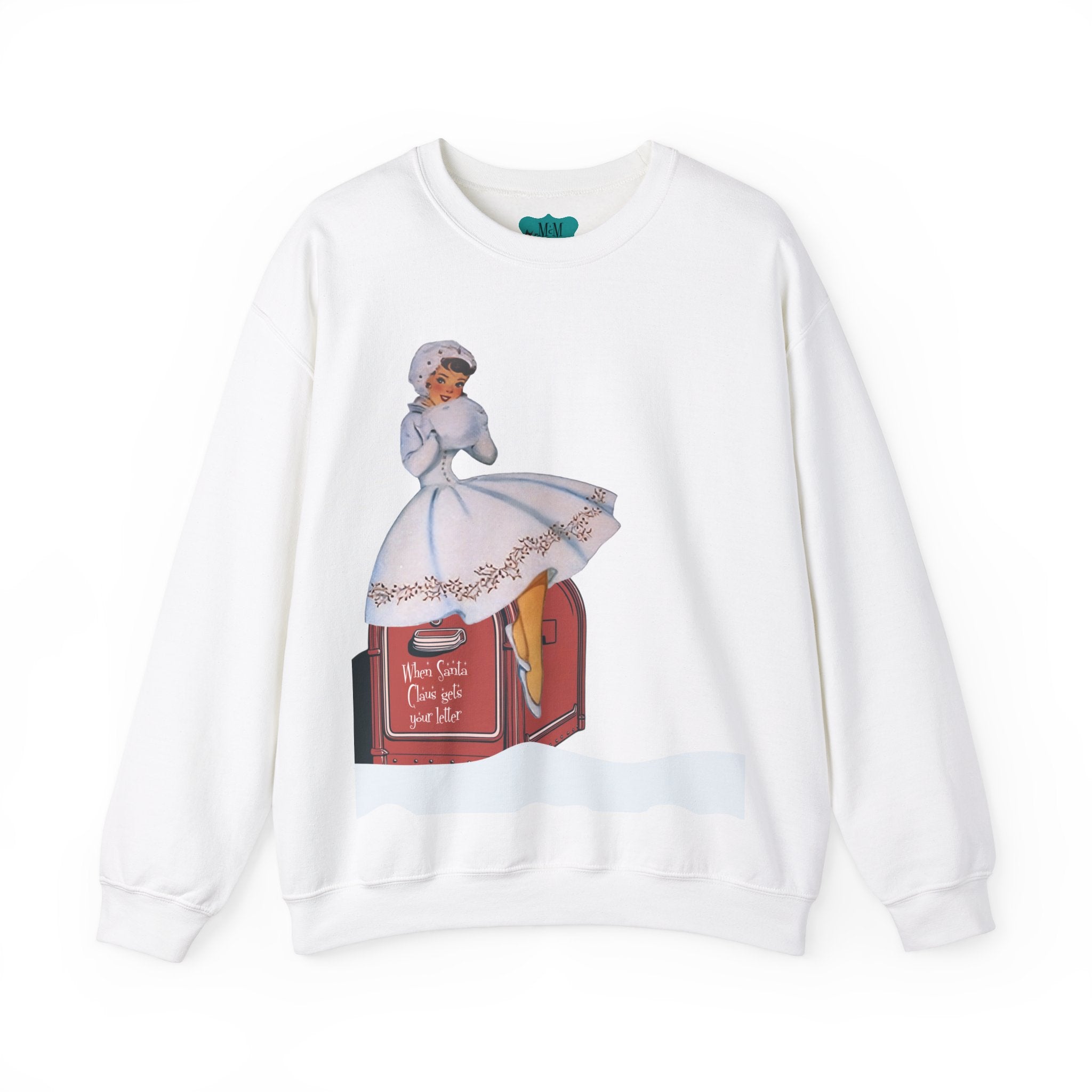 Mid Century Modern Christmas, Mod Gal, Kitschy Vintage-Inspired Unisex Heavy Blend™ Crewneck Sweatshirt - "When Santa Gets Your Letter" - Mid Century Modern Gal