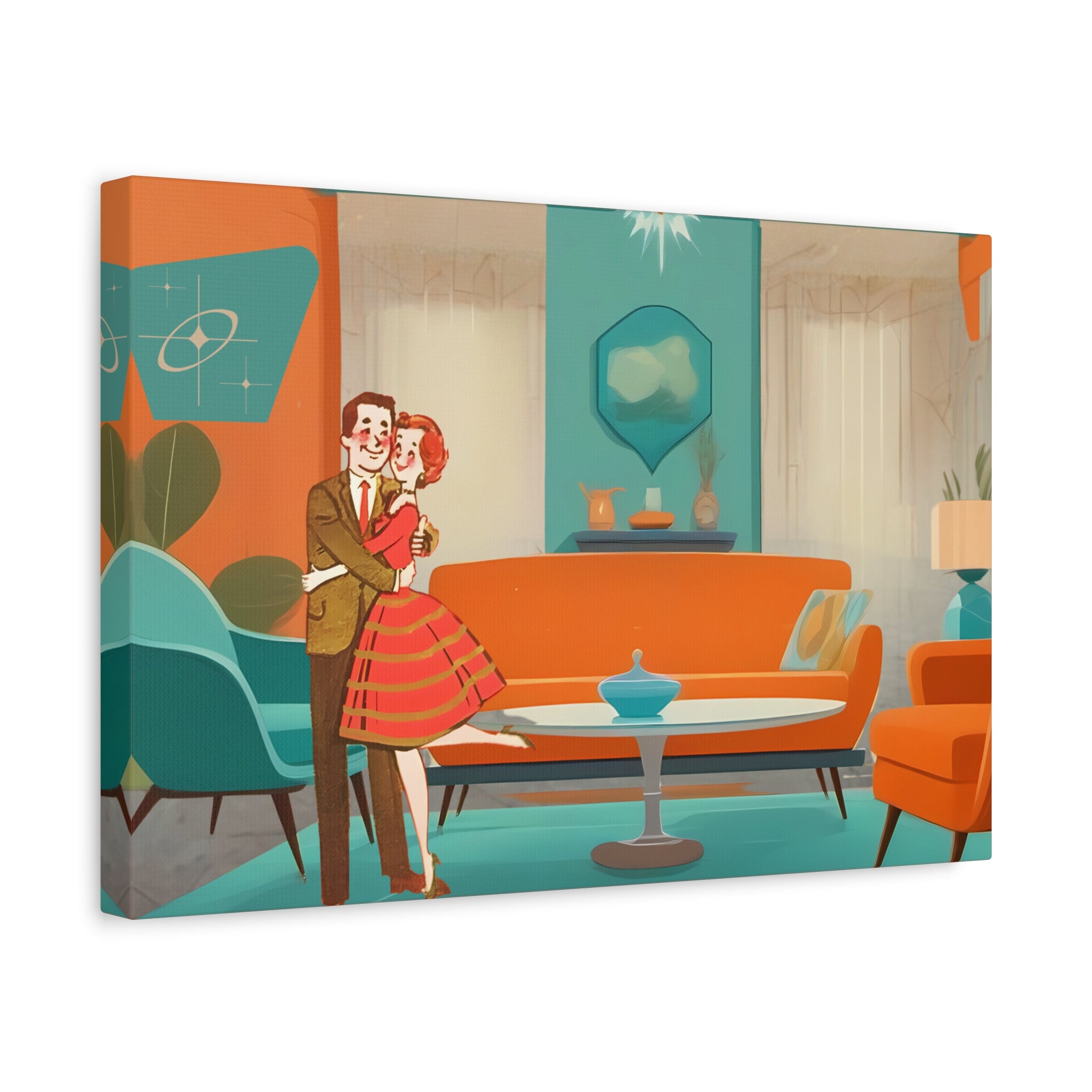 Mid Century Modern Wall Art, 50s Couple, Orange Teal, Mod Retro Wall Art - Mid Century Modern Gal