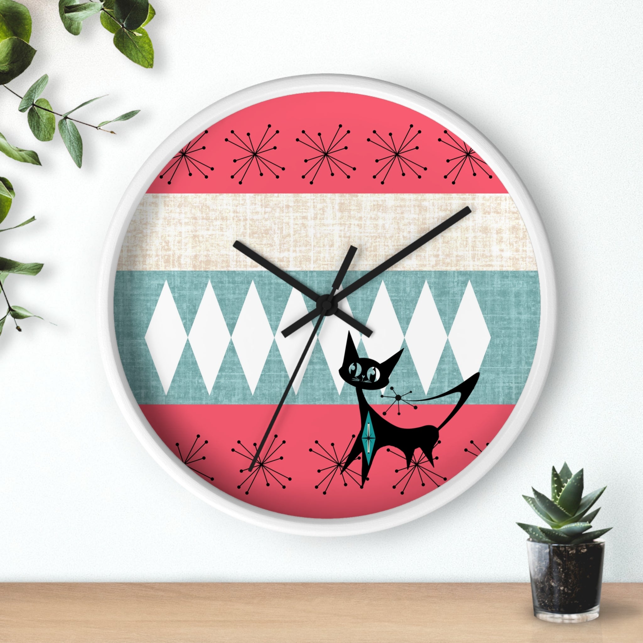 Atomic Cat, Mid Century Modern Retro Cat Wall Clock - Mid-Century Modern Timepiece - Mid Century Modern Gal