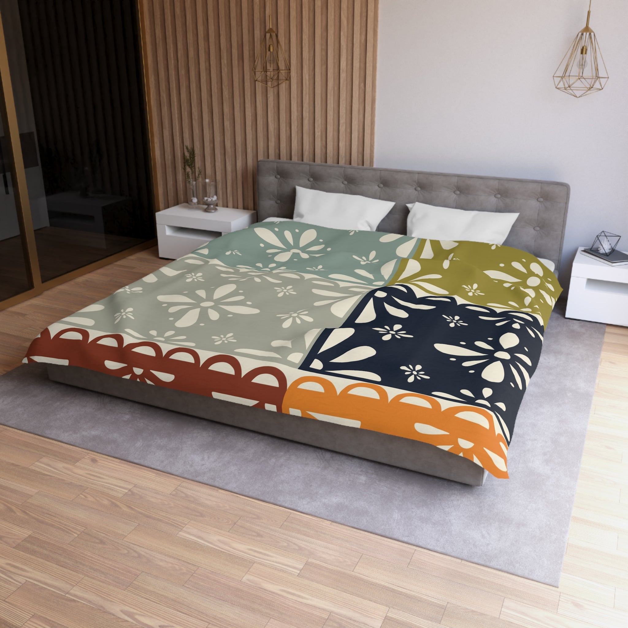 Modern Scandinavian Flower Patchwork, Mid Mod Duvet Cover - Mid Century Modern Gal