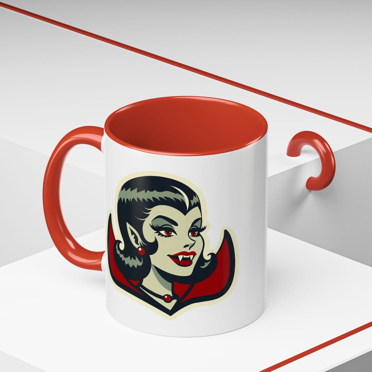 Vampire Dracula Girl Halloween Goth Horror Buff MCM Accent Coffee Mug - Mid Century Modern Gal