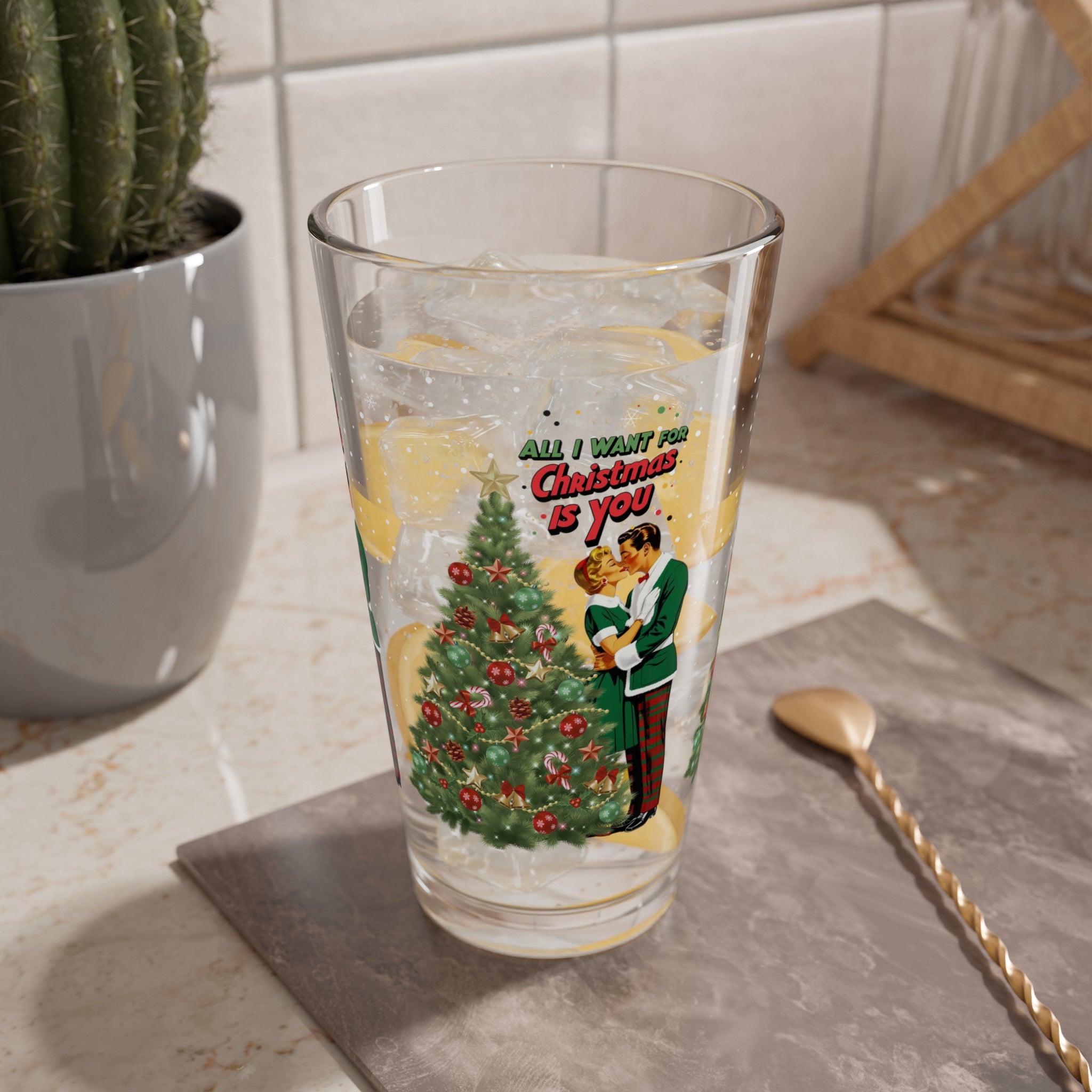 Mid Century Modern Christmas Mod Drinkware Festive Christmas | "All I Want for Christmas is You" Design - Mid Century Modern Gal