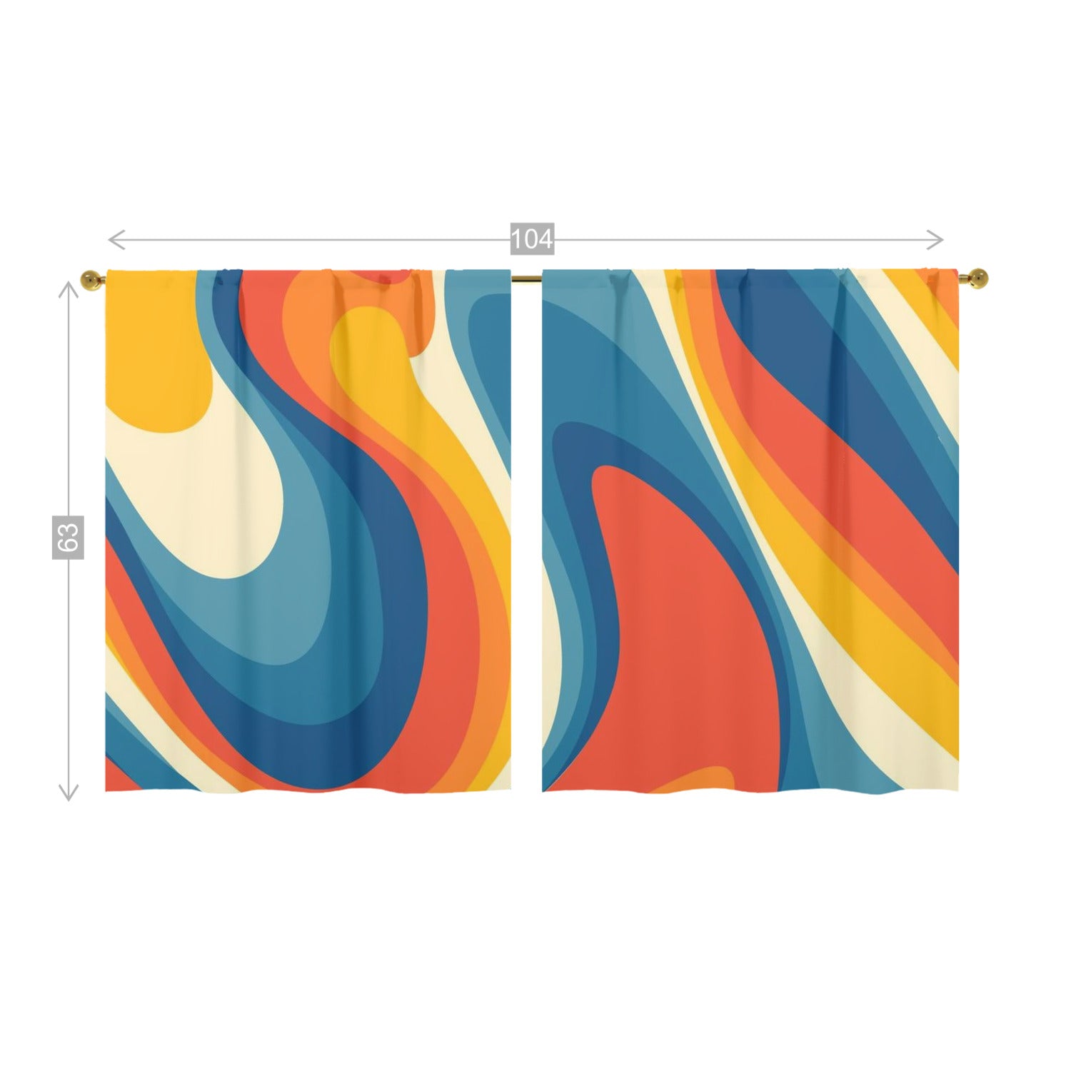 70s Retro Groovy Wave Mid Mod Yellow, Orange, Blue, Cream MCM Window Curtains (two panels) - Mid Century Modern Gal