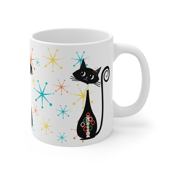 Atomic Cat Starbursts Mid Mod Cuppa Joe Whimsical Cat 11oz Mug - Colorful Retro Design for Cat Lovers