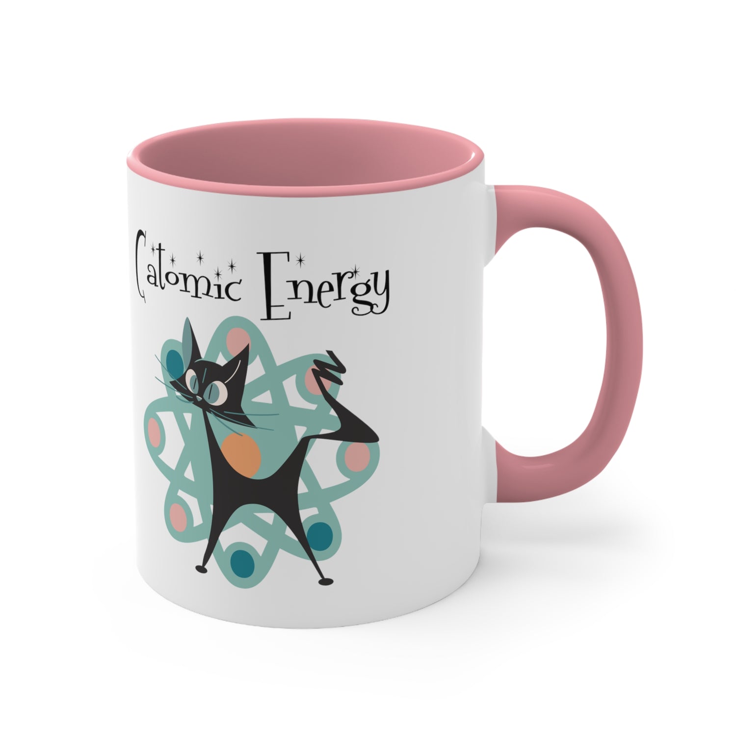 Atomic Cat Coffee Mug, Funny, Quirky Mid Century Modern Atom, Space Age Catomic Energy Coffee Lover Coffee Mug Gift - Mid Century Modern Gal