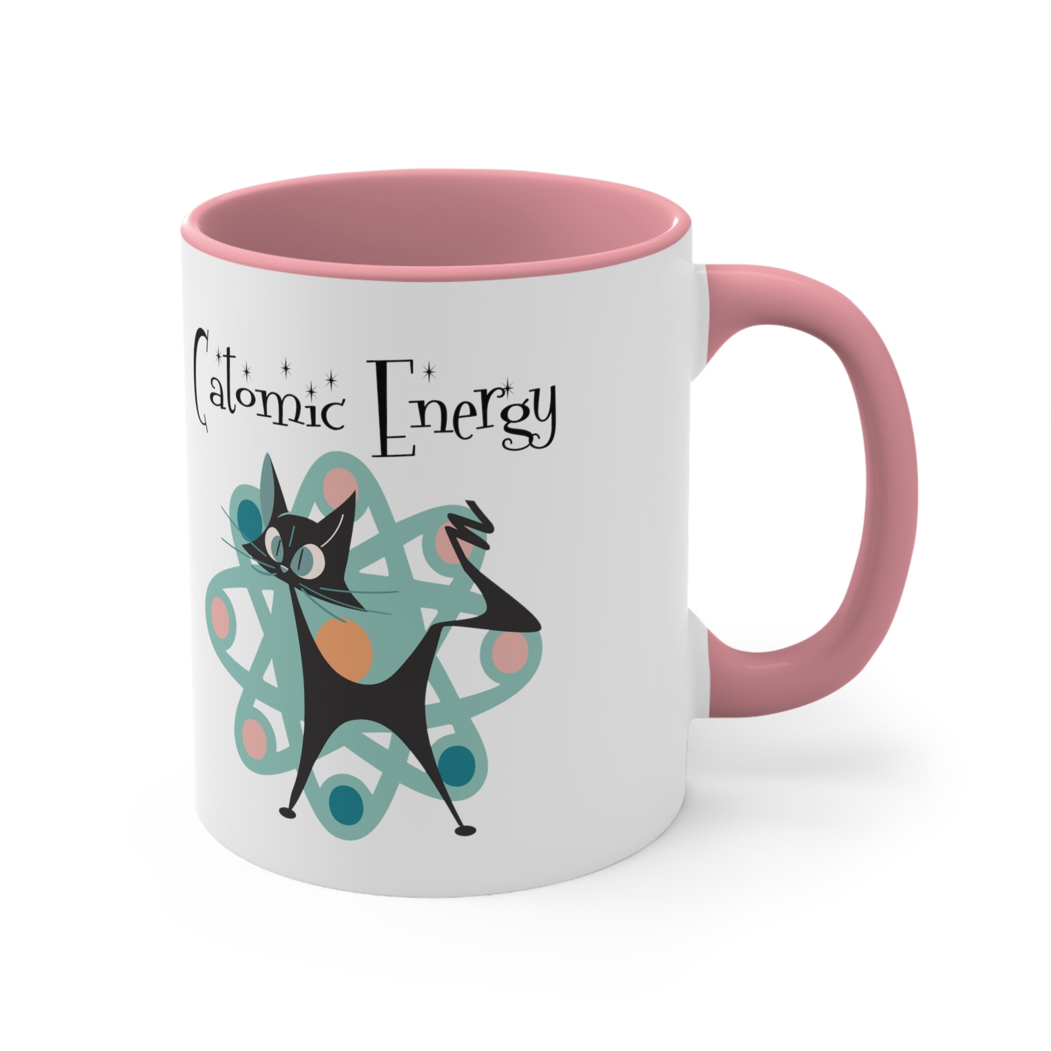 Atomic Cat Coffee Mug, Funny, Quirky Mid Century Modern Atom, Space Age Catomic Energy Coffee Lover Coffee Mug Gift - Mid Century Modern Gal