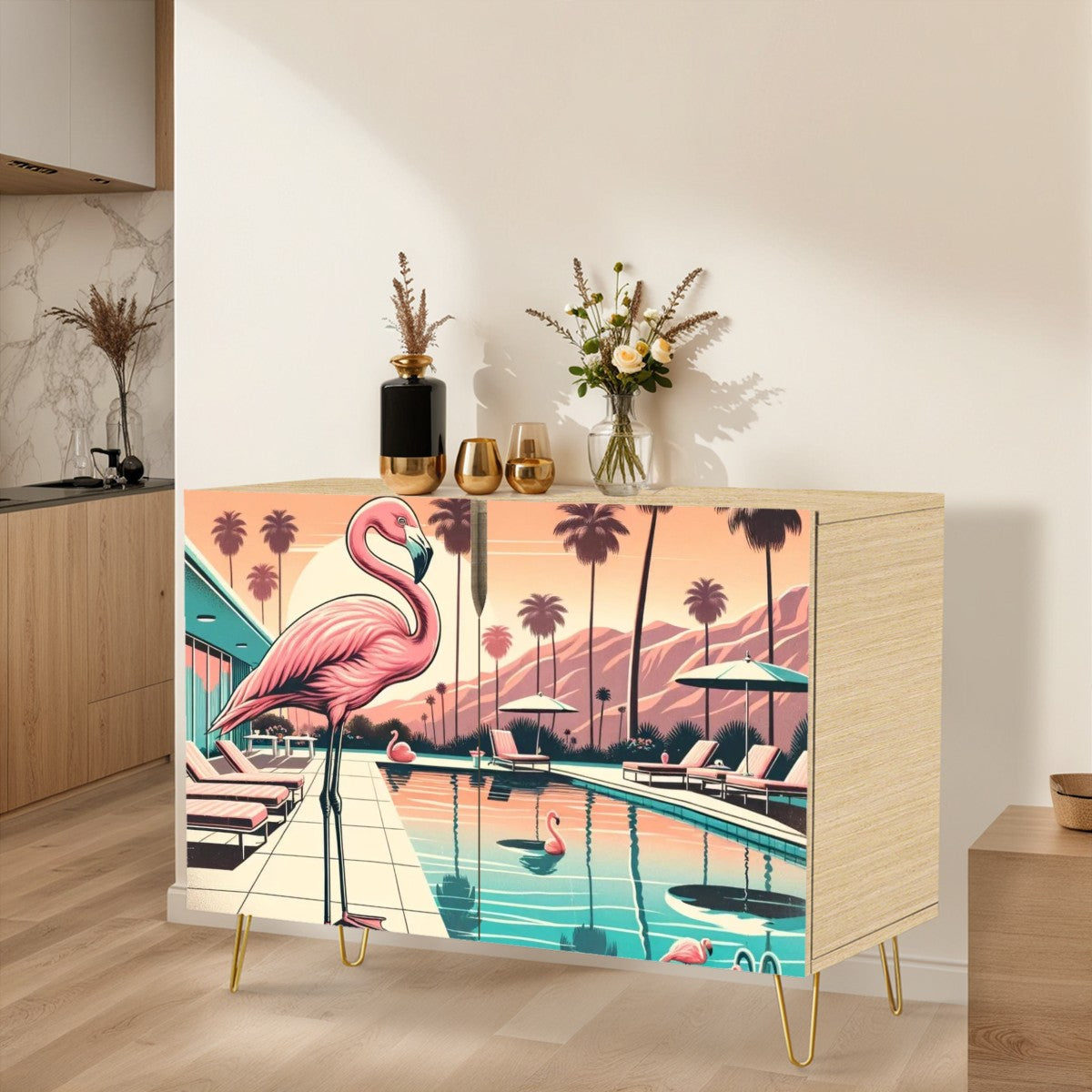 Mid Century Modern Palm Spring Cali 50s Flamining Wooden Storage Cabinet - Mid Century Modern Gal
