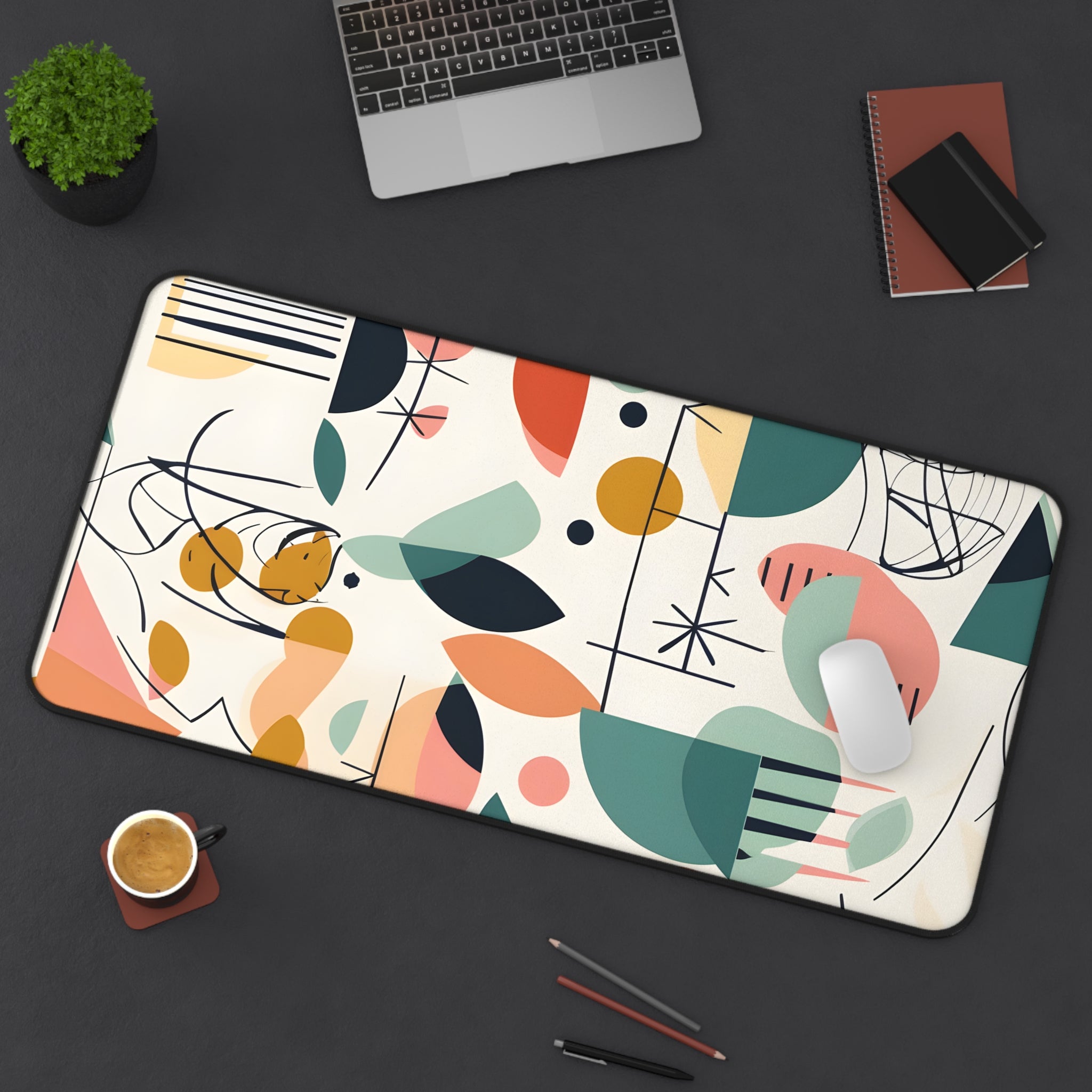 Mid Century Modern Abstract Floral, Minimalist Mod Desk Mat - Mid Century Modern Gal