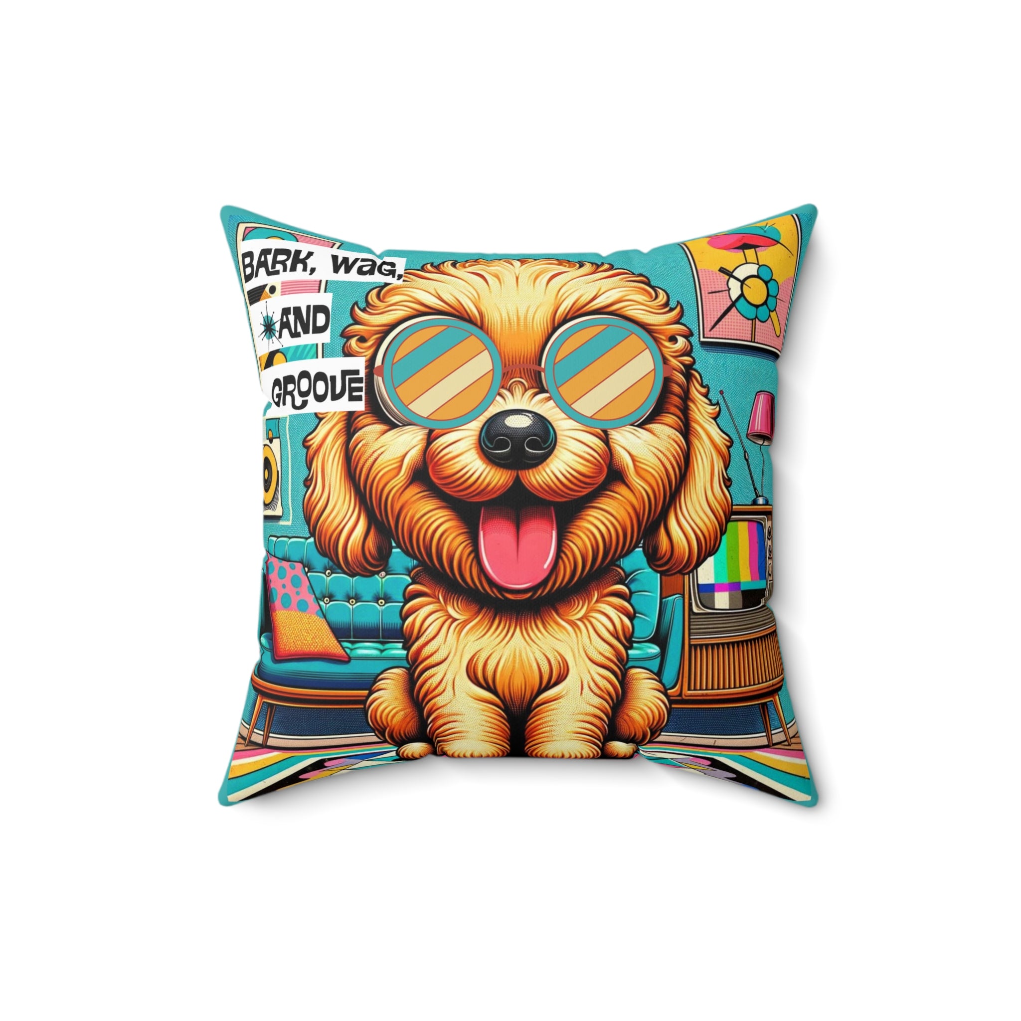 Golden Doodle Retro Dog, Kitschy 50s Mid Century Modern Doodle Dog Lover Pillow And Insert - Mid Century Modern Gal