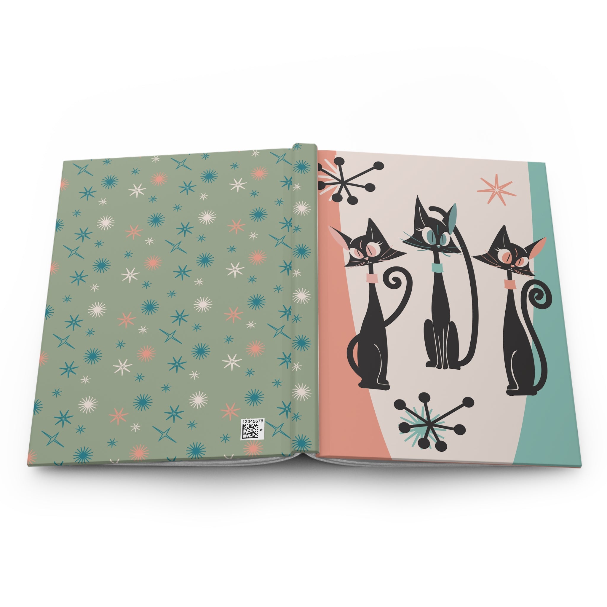 Atomic Cat Mid Century Modern Office Notebook, Starburst Kitschy Hardcover Journal - Mid Century Modern Gal
