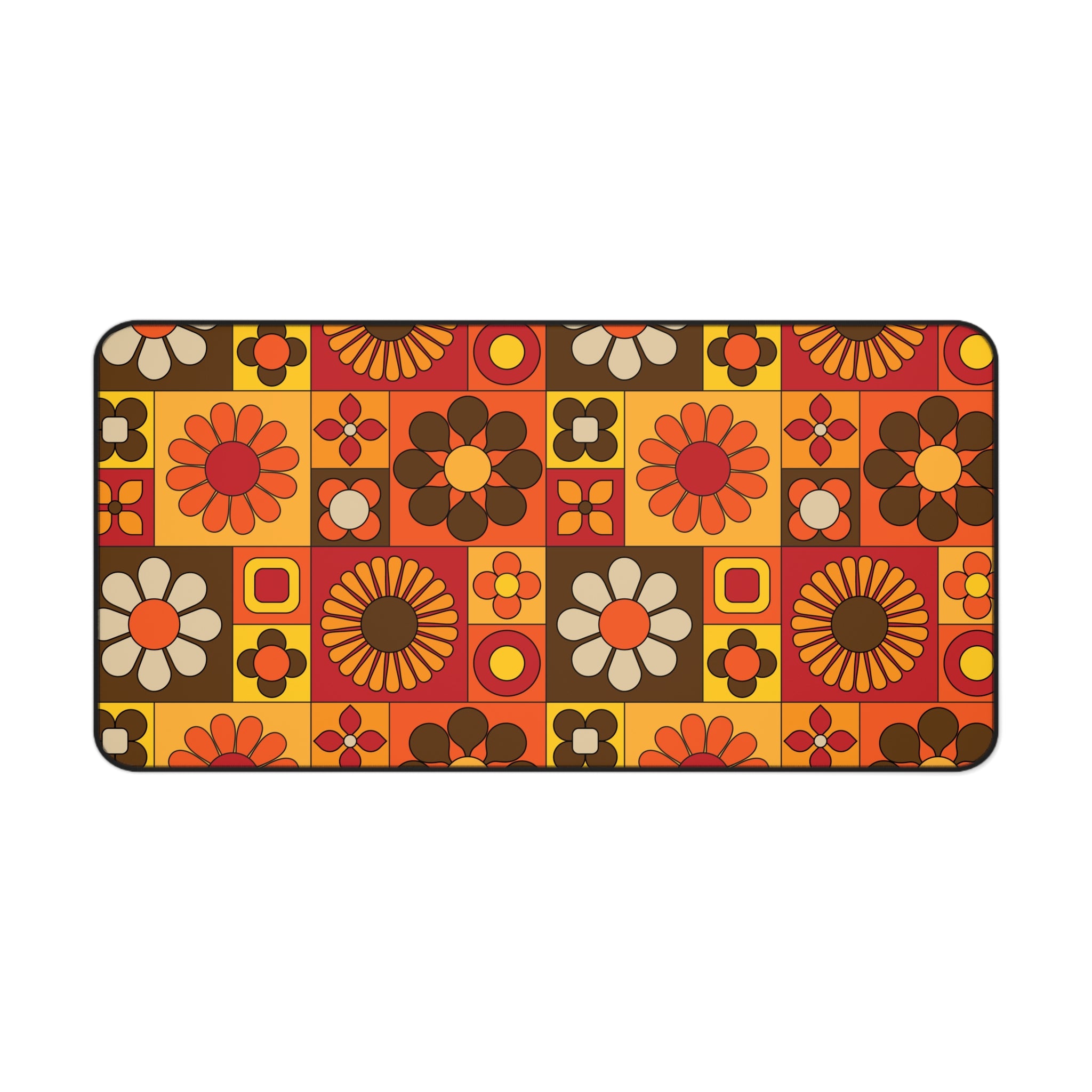 Retro Floral Flower Power Desk Mat - Vibrant and Stylish Mid Mod Desk Decor - Mid Century Modern Gal