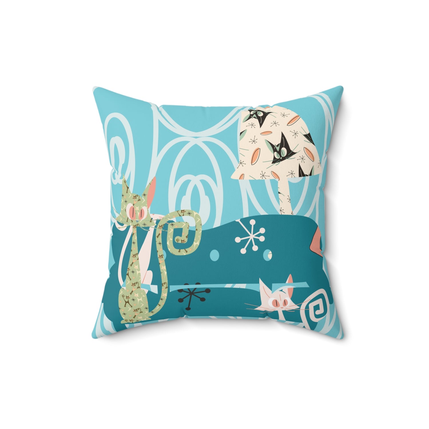 Atomic Cat Pillow, Mid Century Modern Quirky Fun Whimsical MCM Pillow And Insert - Mid Century Modern Gal