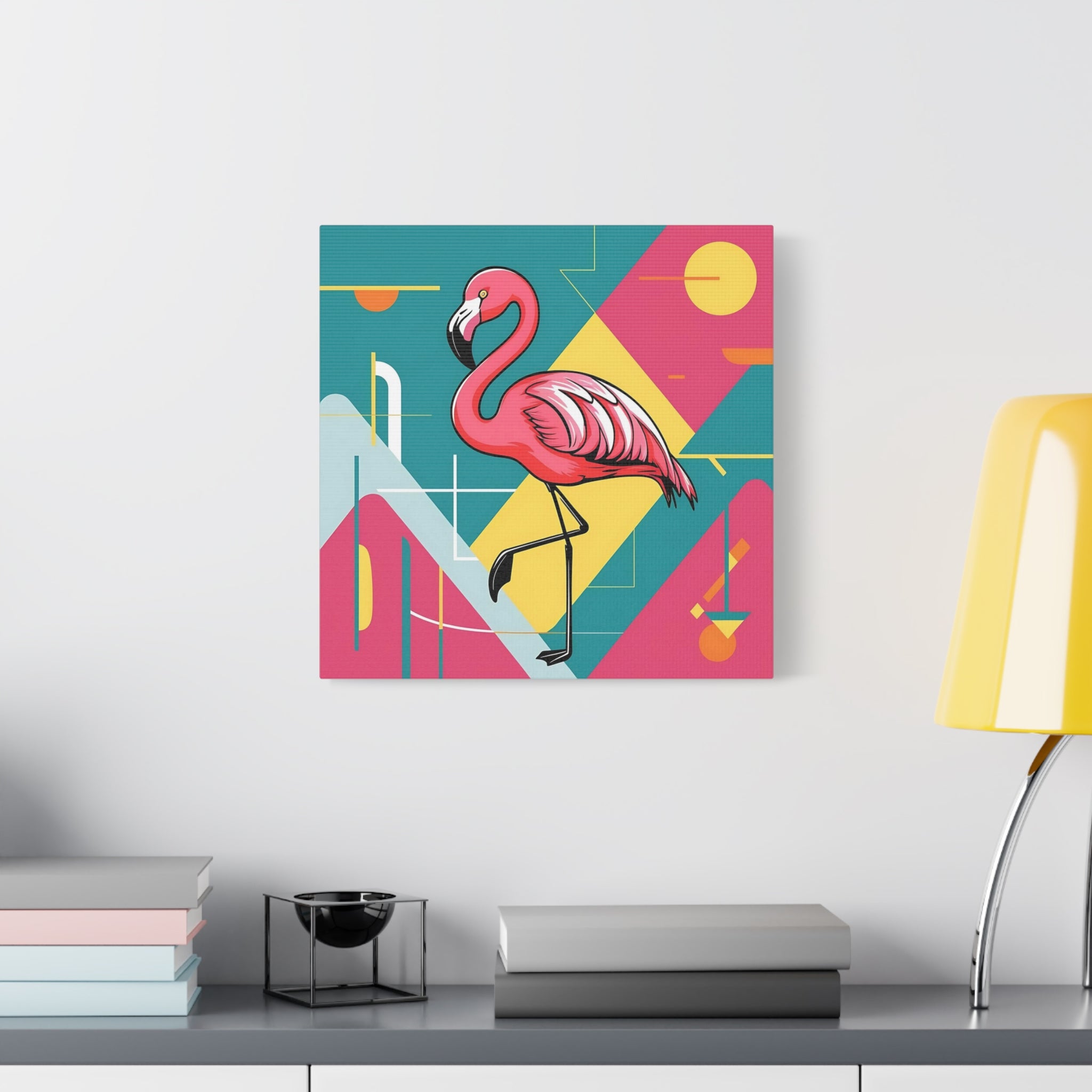 Mid Century Modern Flamingo Art, Kitschy Mod Vibrant Pink Bauhaus Palm Springs Style Wall Art - Mid Century Modern Gal