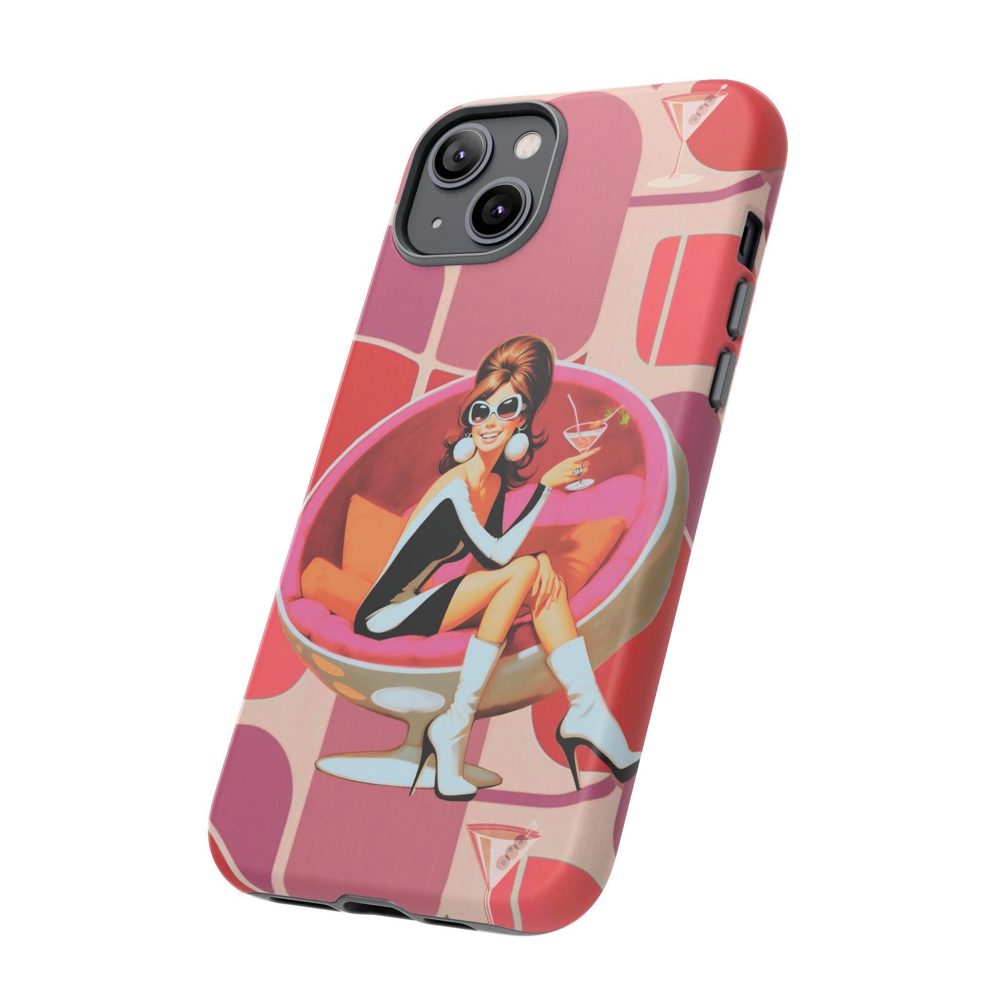 Mid Mod 60s Mod Gal, Kick Back Enjoy, Retro Chic Phone Case with Cocktail Design