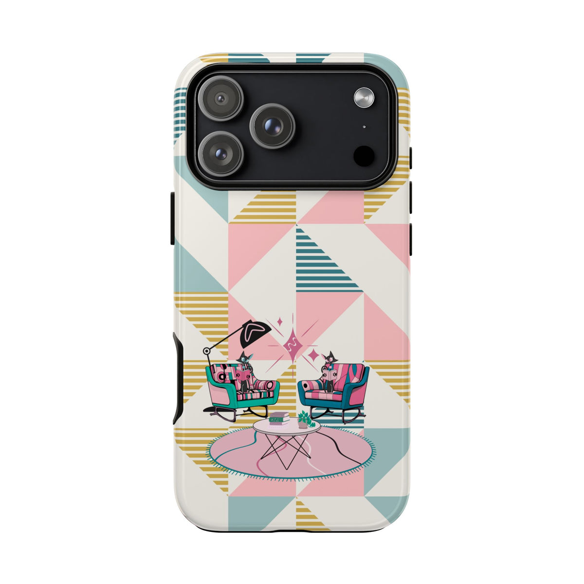 Atomic Cats Reading, Book Talk, Book Lover, Retro Chic Phone Case with Retro Vibe - Cozy Living Room Design