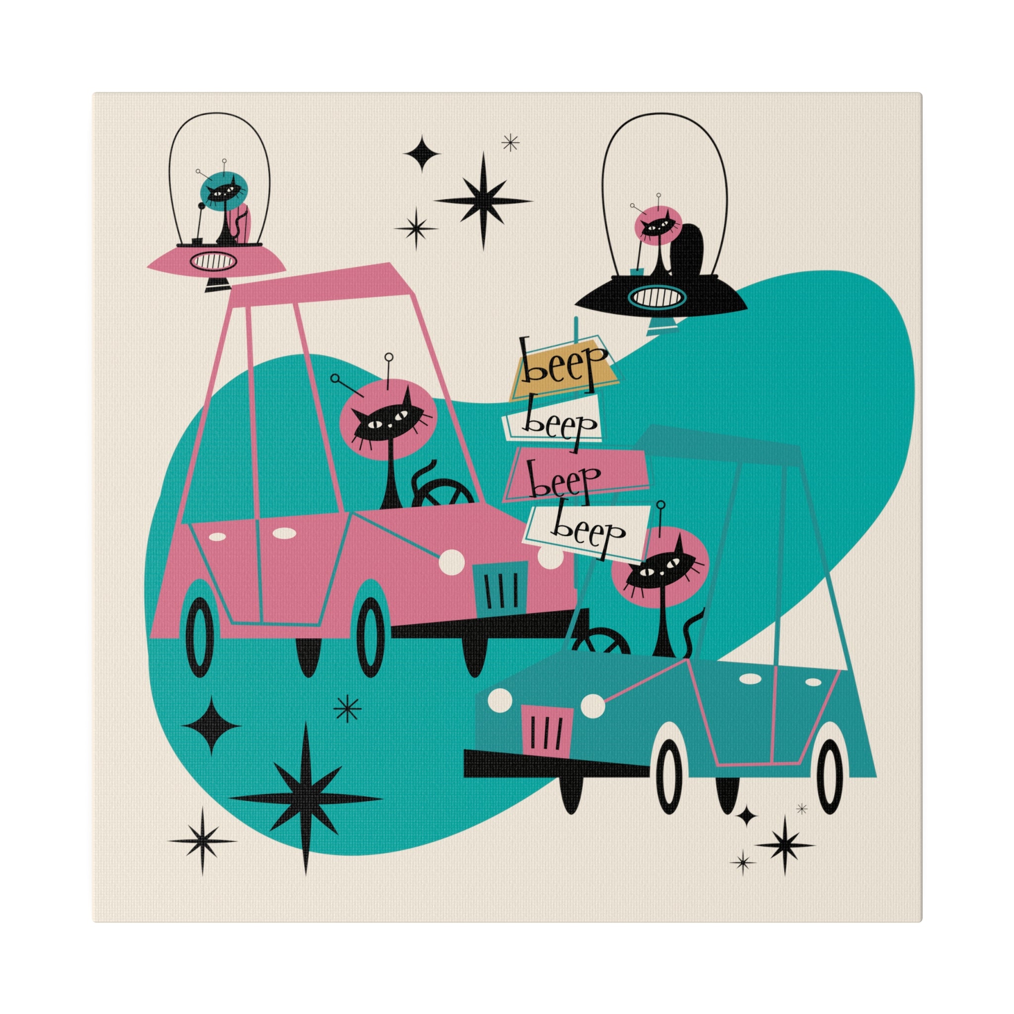 Atomic Cat, Space Kitties, Kitschy Mid Century Modern, Quirky Fun MCM Wall Art For Atomic Age Lovers - Mid Century Modern Gal