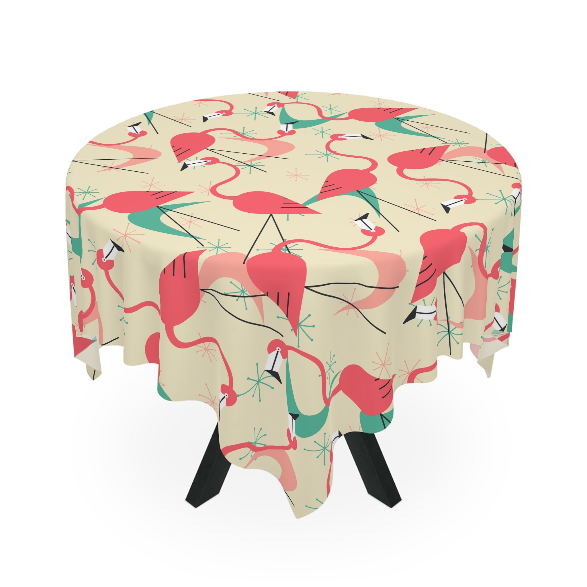 Mid Mod Retro Kitschy Palm Springs California Tropical Flamingo Tablecloth - Perfect for Summer Vibes - Mid Century Modern Gal