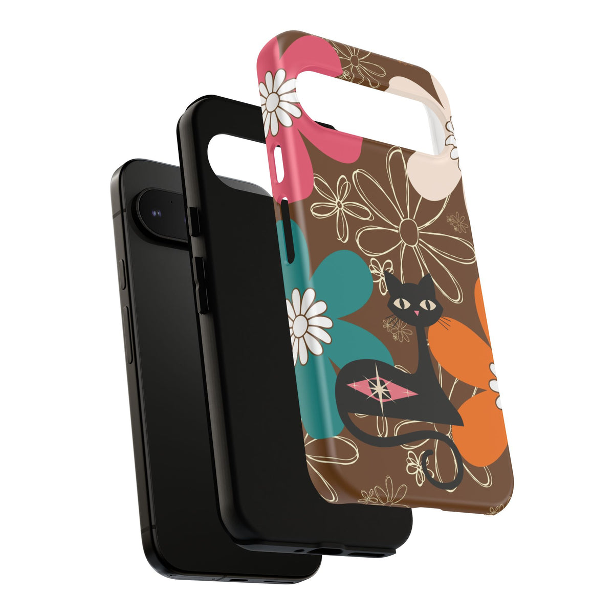 Atomic Cat Retro 70s Vibe Flower Power Tough Cases: Cute Floral and Cat Phone Case for Cat Lovers