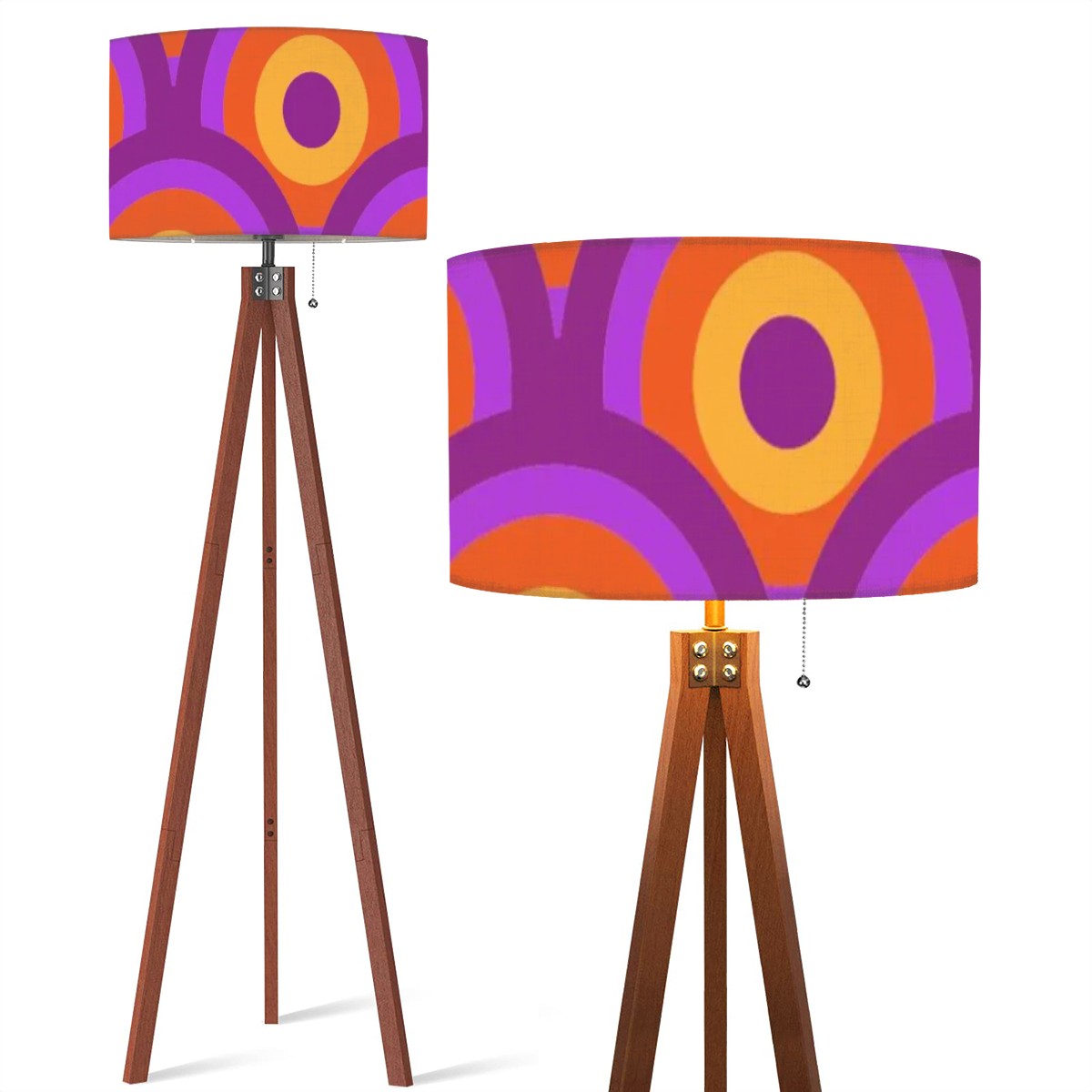 Retro Purple, Orange Groovy Mod Tripod Floor Lamp - Mid Century Modern Gal