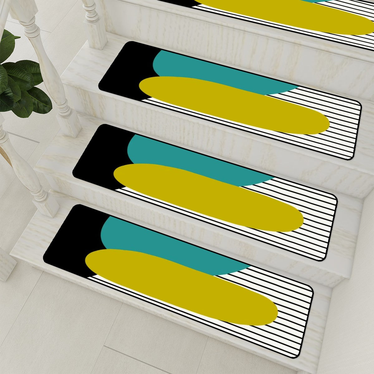 Mid Century Modern Geometric Green, Teal Black MCM Non Slip Carpet for Stairs Treads - Mid Century Modern Gal