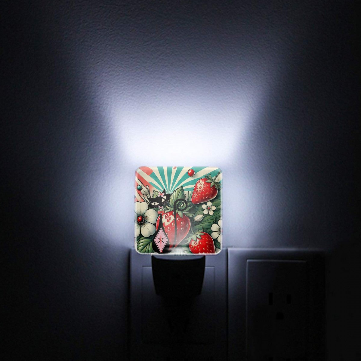 Atomic Cat Retro Strawberry Set Of Two Plug In Night Lights - Mid Century Modern Gal