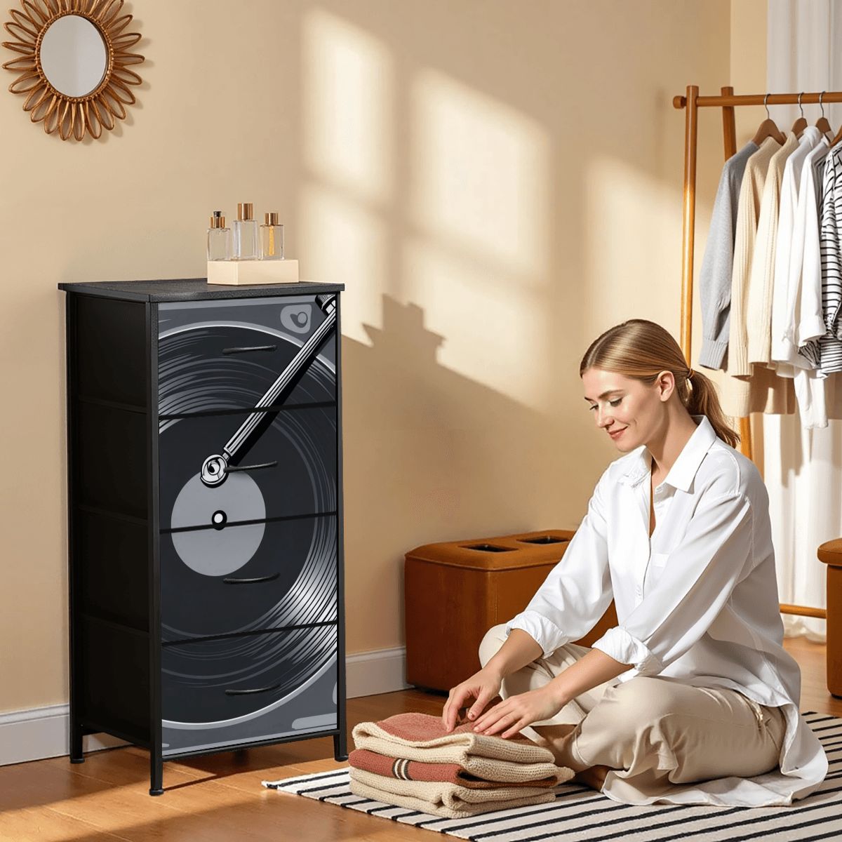 Retro Vinyl Record, Mid Mod Music Room, Mid Century Modern 4-Drawer Dresser - Mid Century Modern Gal