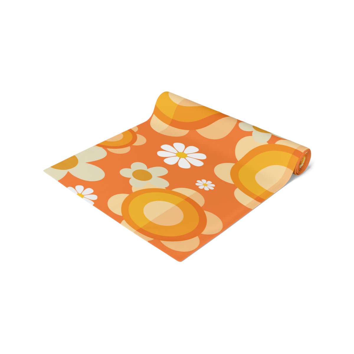 60's Vibe Flower Power Groovy Funky Daisy Orange Mid Mod Table Runner - Mid Century Modern Gal