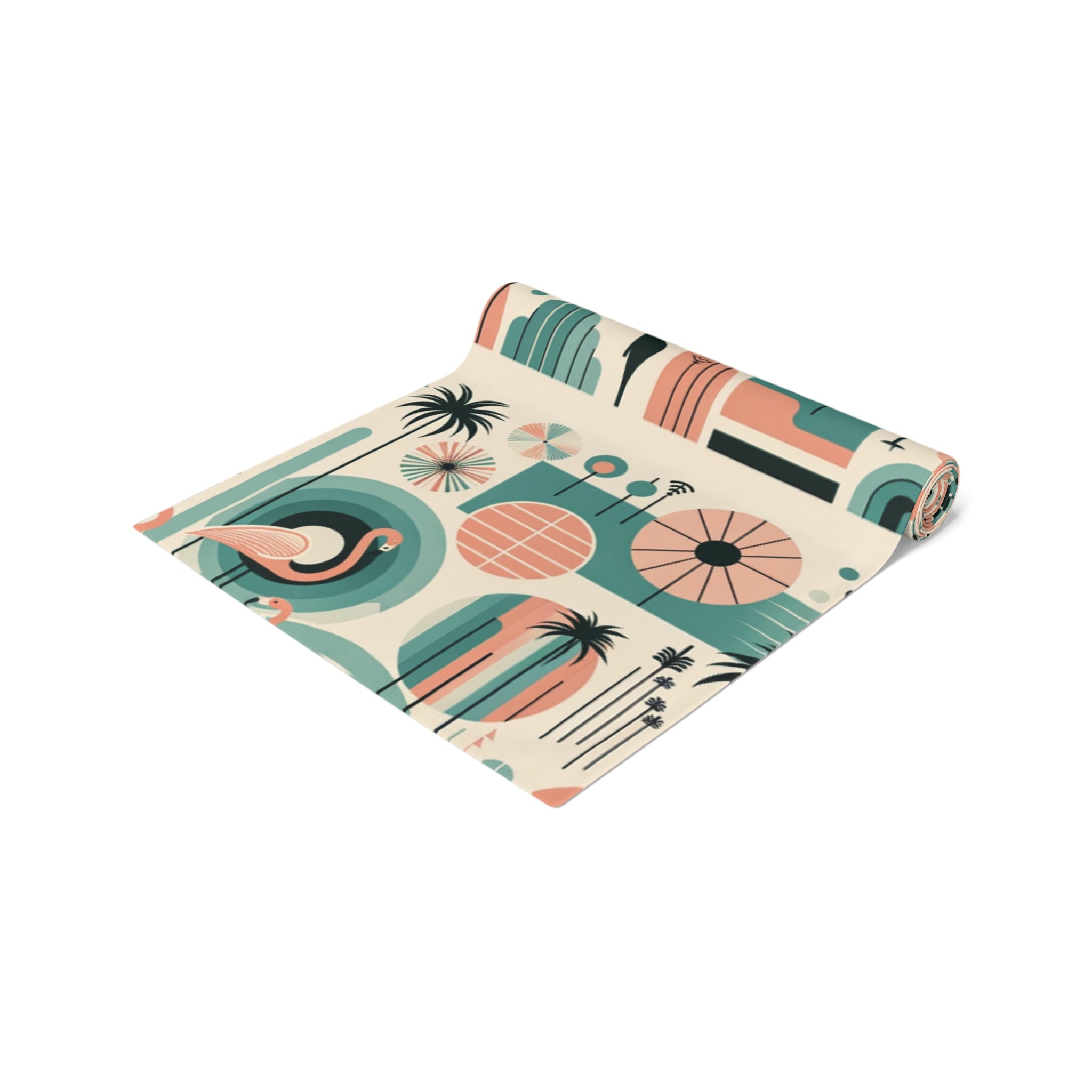 Palm Springs California Flamingo Mid Century Modern Pink, Aqua, MCM Table Runner - Mid Century Modern Gal