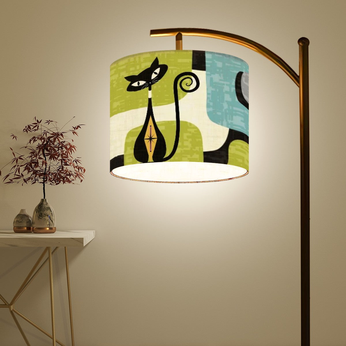 Mid Century Modern Atomic Cat, Mod Geometric Pattern Cool Fun Arc Floor Lighting - Mid Century Modern Gal