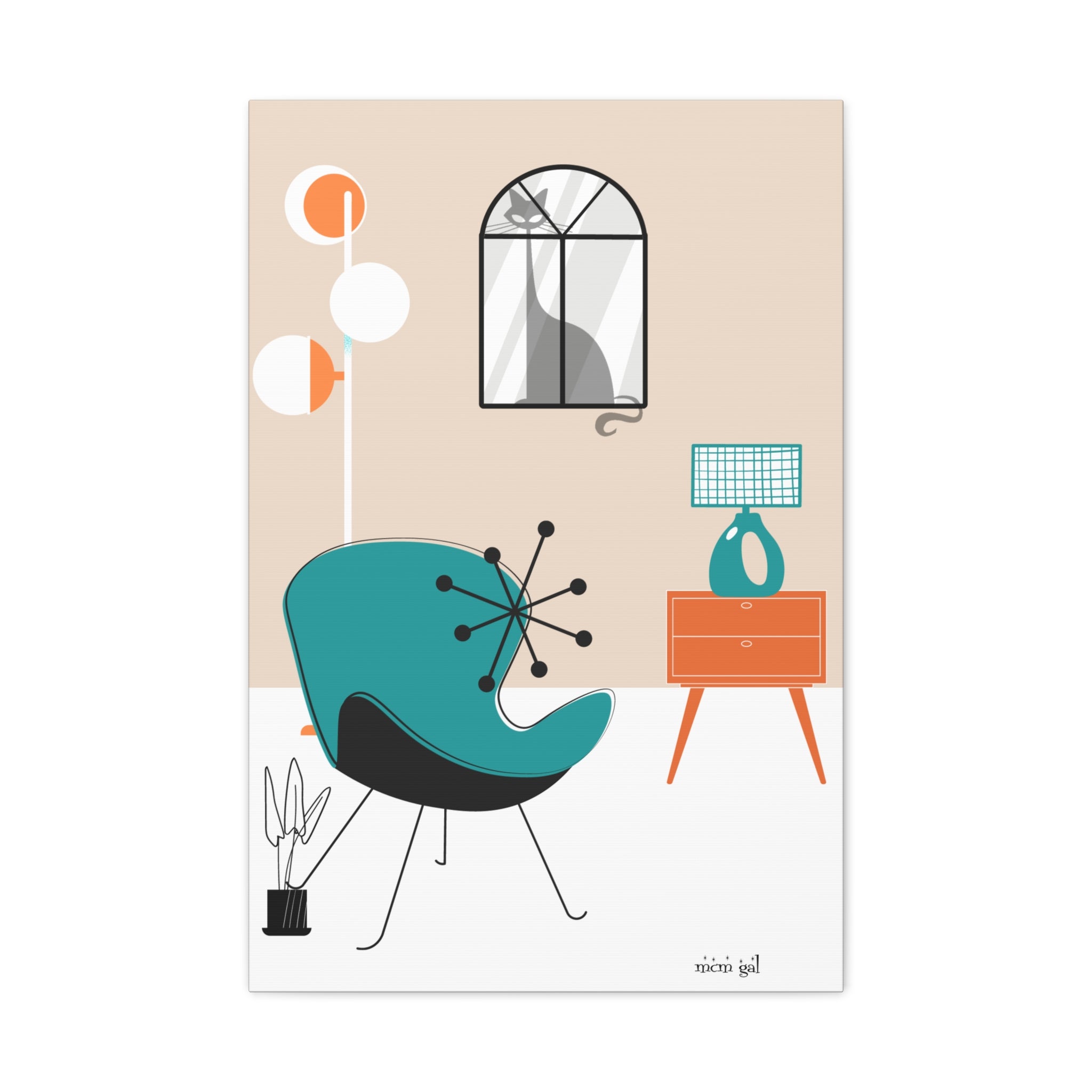 Atomic Cat Wall Art Mid-Century Modern Minimalist Canvas Art Print - Mid Century Modern Gal