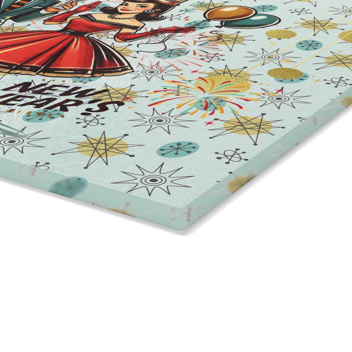 Mid Century Modern Franciscan Diamond Kitschy Couple New Year Party Cheese Board, Glass Cutting Board - Mid Century Modern Gal