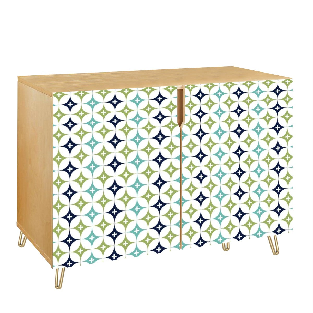 Scandinavian Designed Blue, Green Aqua Diamond Design Mod Wooden Storage Cabinet - Mid Century Modern Gal