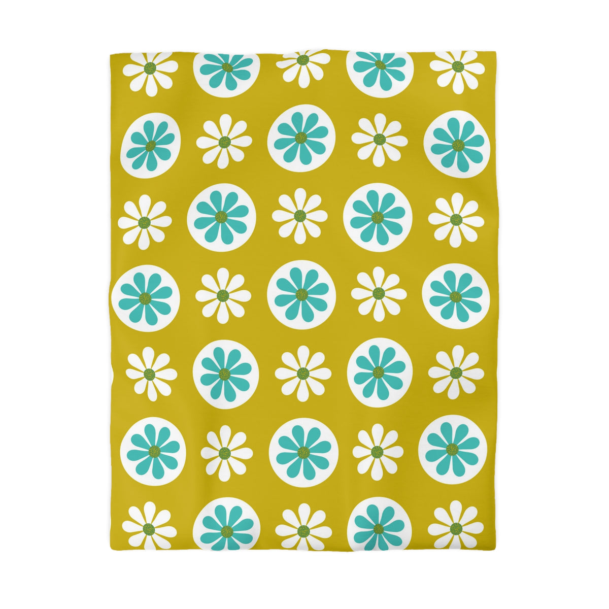 1970's Modern Daisy Retro Floral Flower White, Turquoise Blue, Lime Green Mid Century MCM Home Microfiber Duvet Cover - Mid Century Modern Gal