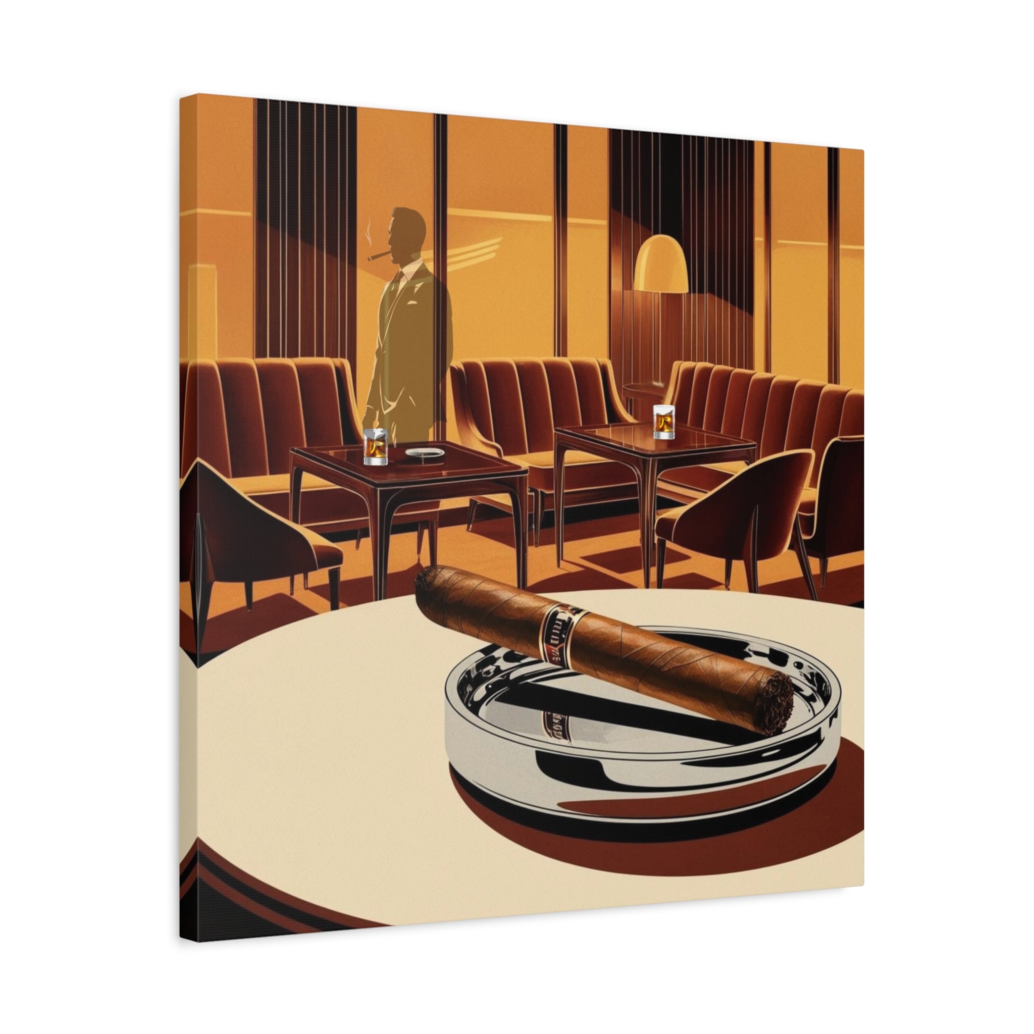 Cigar And Boubon Whiskey Mid Century Modern Vintage Lounge Matte Canvas Art Print - Mid Century Modern Gal