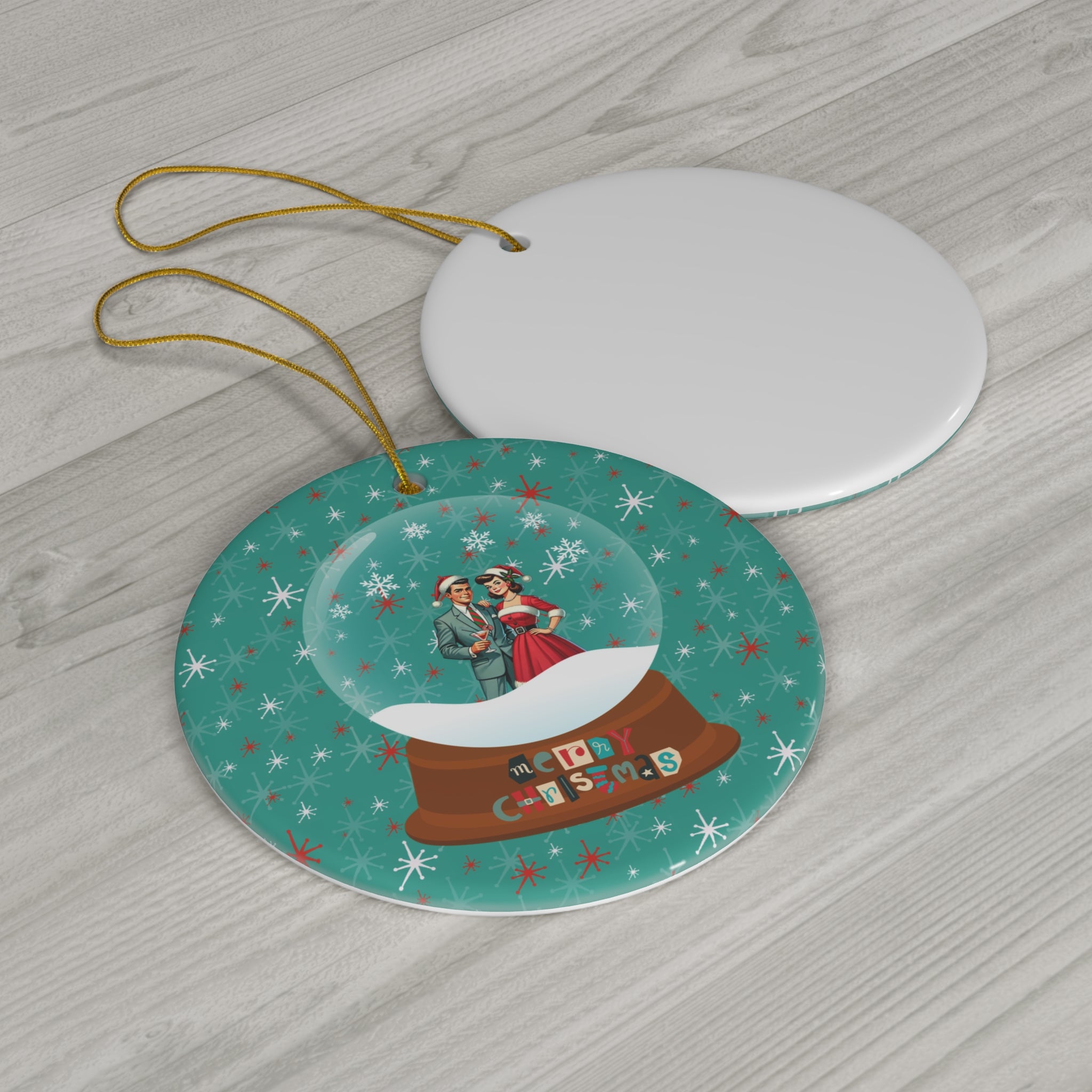 Mid Century Modern Couple, Christmas Kitschy Ceramic Ornament - Mid Century Modern Gal