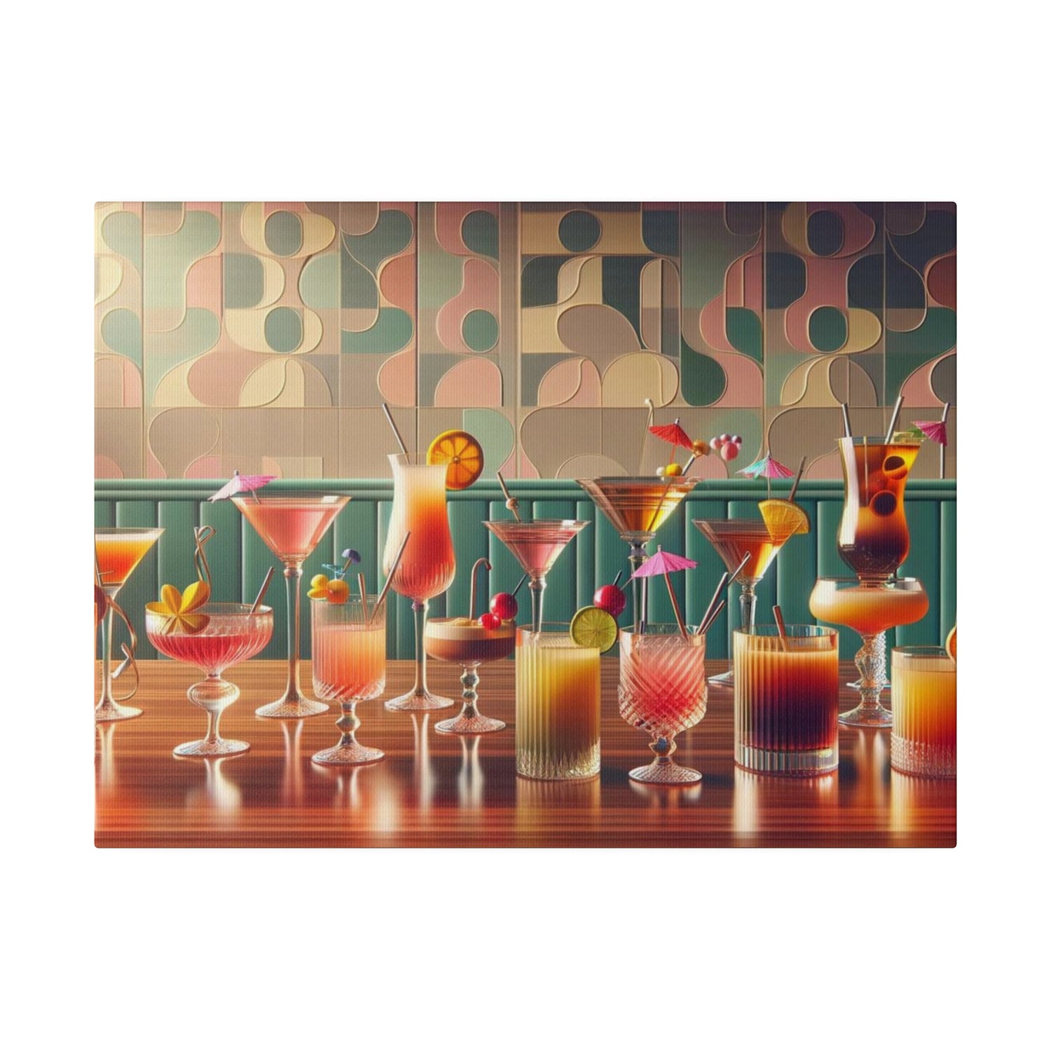 Mid Century Modern Cocktail Bar, Kitschy MCM Home Bar, Canvas Art - Mid Century Modern Gal