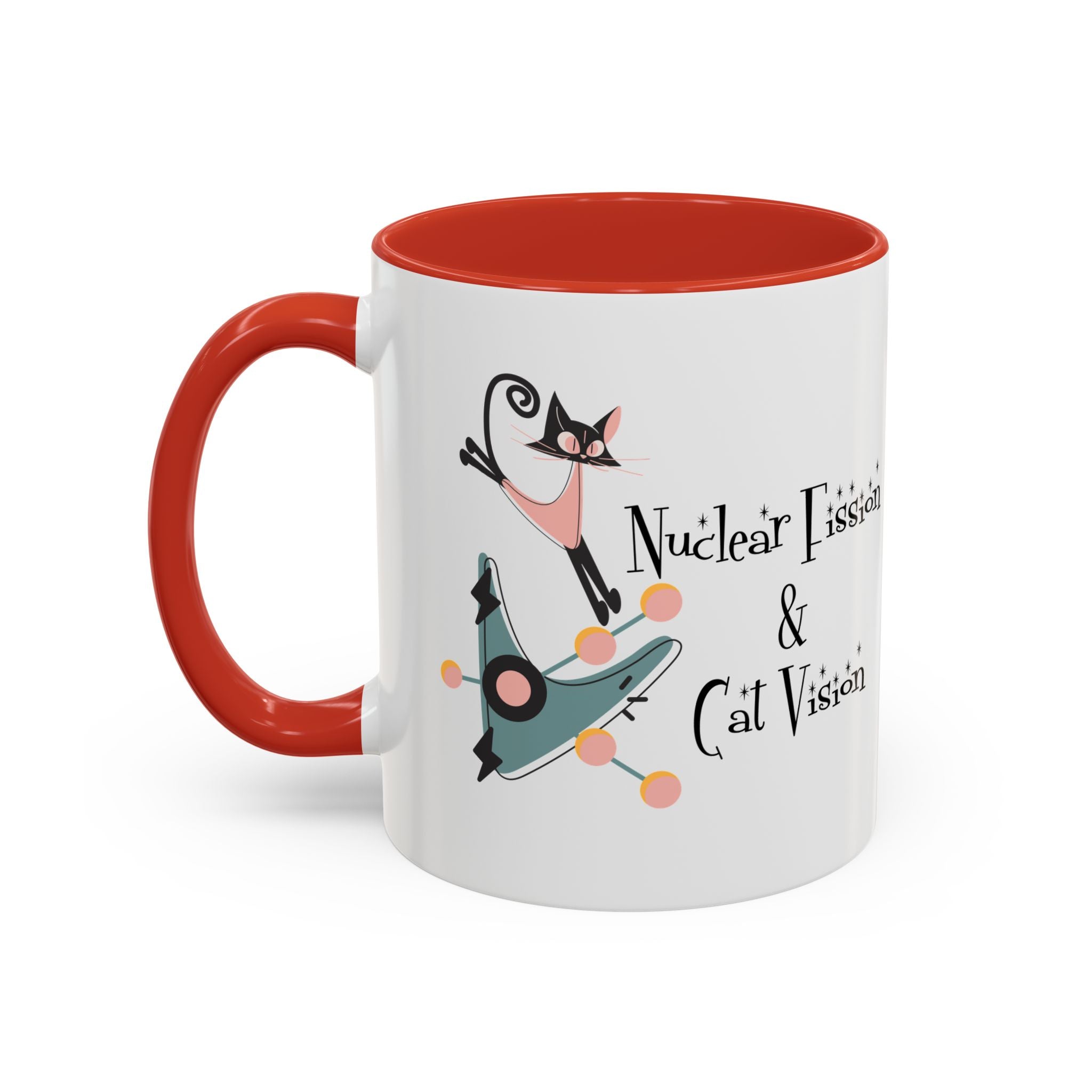 Atomic Cat Coffee Tea Mug, Mid Century Modern Boomerang, Space Age Atomic Drinkware For Cat And Coffee Lovers - Mid Century Modern Gal