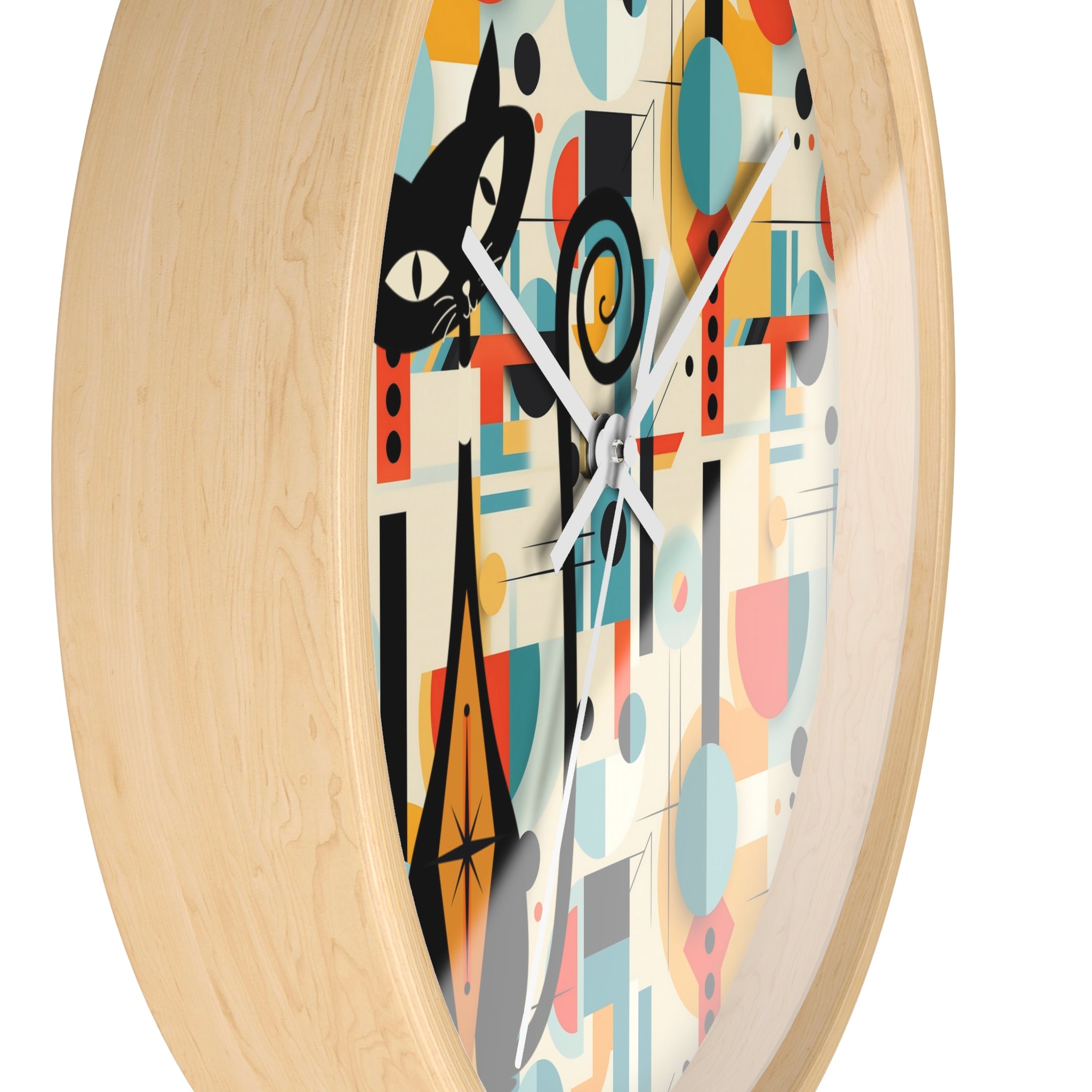 Atomic Cat Wall Clock, Bauhaus Designed Mid Century Modern Style Clock, MCM House Decor, Retro Style Cat Theme Clock - Mid Century Modern Gal