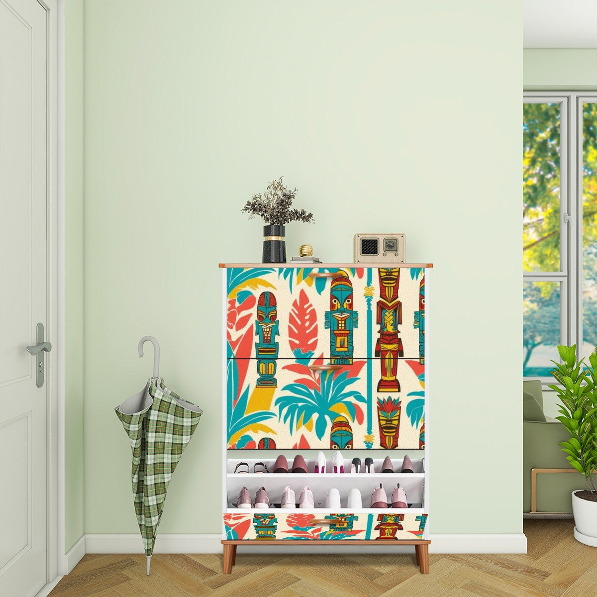 Mid Century Modern Tiki Idol, Retro Mid Mod Shoe Cabinet - Mid Century Modern Gal