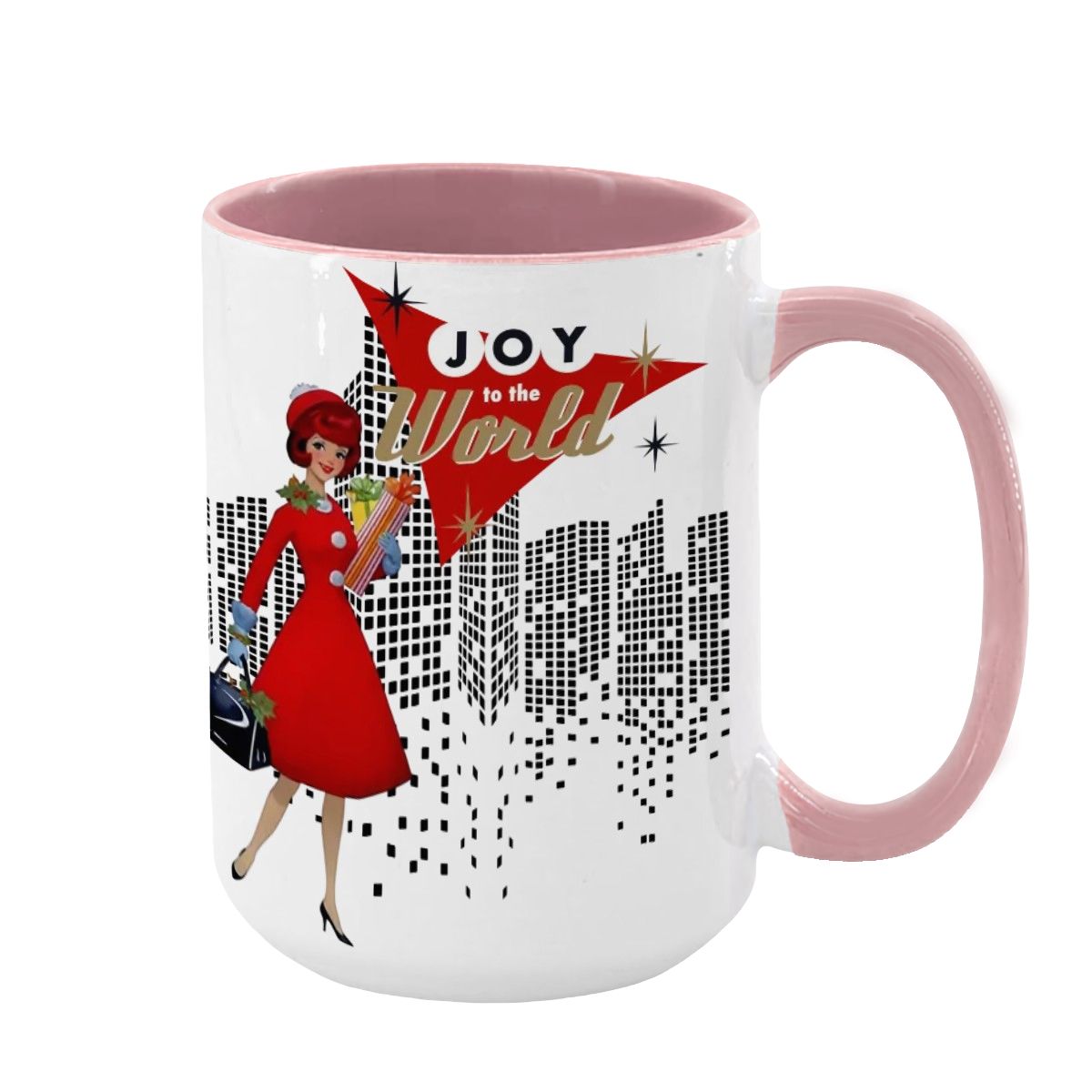Mid Century Modern Christmas Joy To The World Mod Gal Cityscape Holiday Mug - Mid Century Modern Gal
