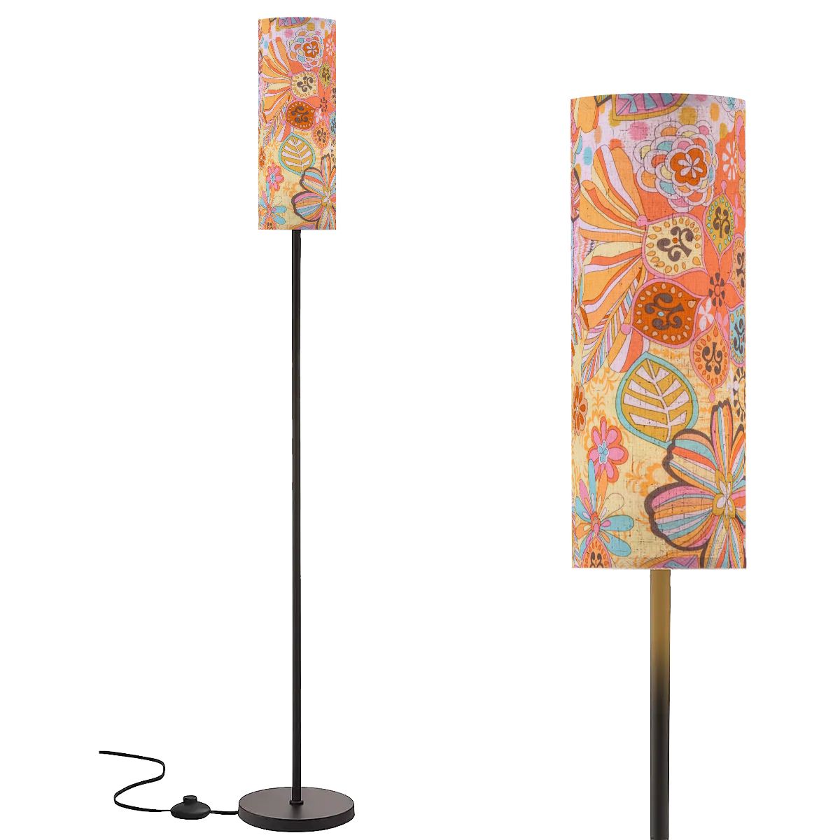 Vintage Floral Flower Power Pink, Blue Fun Colorful Mid Century Modern Floor Lamp - Mid Century Modern Gal