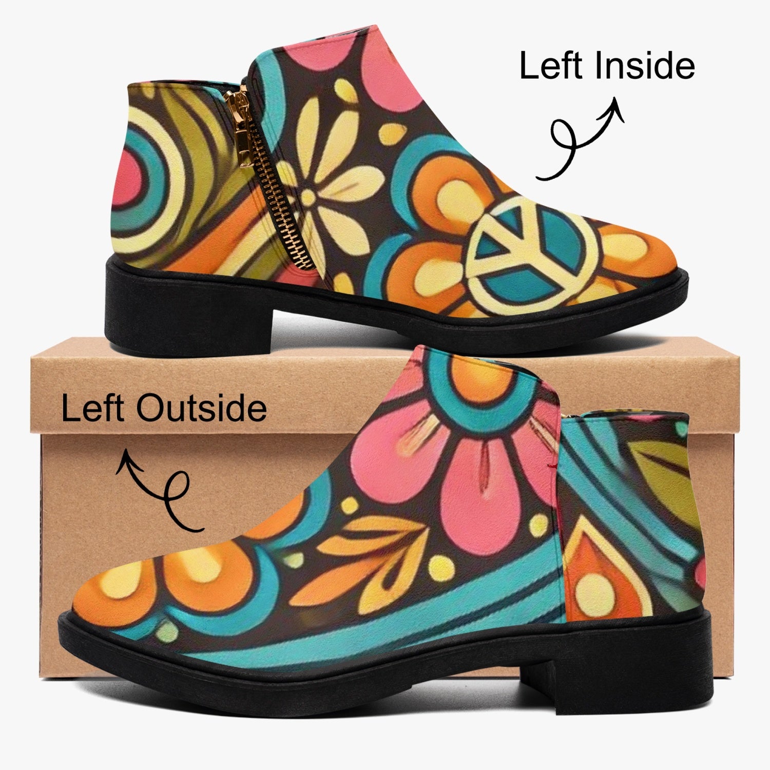 Hippie Hipster Shoe Boots, Floral 60s 70s Mod Footwear - Mid Century Modern Gal