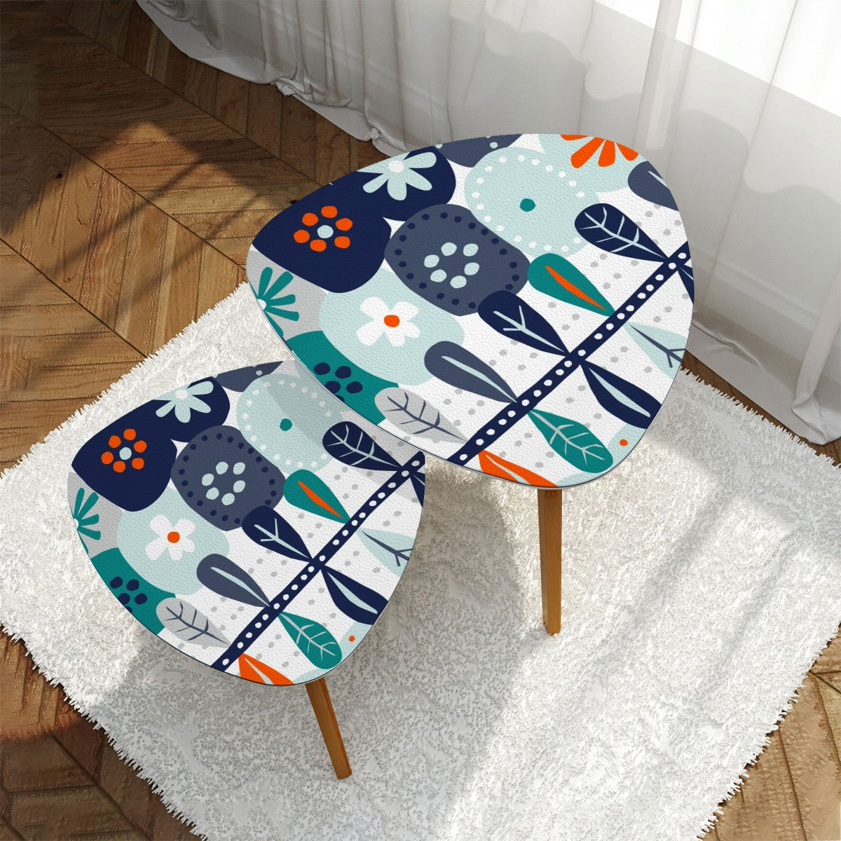 Modern Scandinavian Hygee Floral Modern Danish Nesting Tables - Mid Century Modern Gal