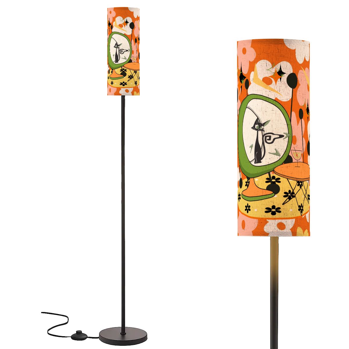 Atomic Cat Mid Mod Floor Lamp, Retro Floral Vibes, Groovy Cat Egg Chair And Martini Time - Mid Century Modern Gal