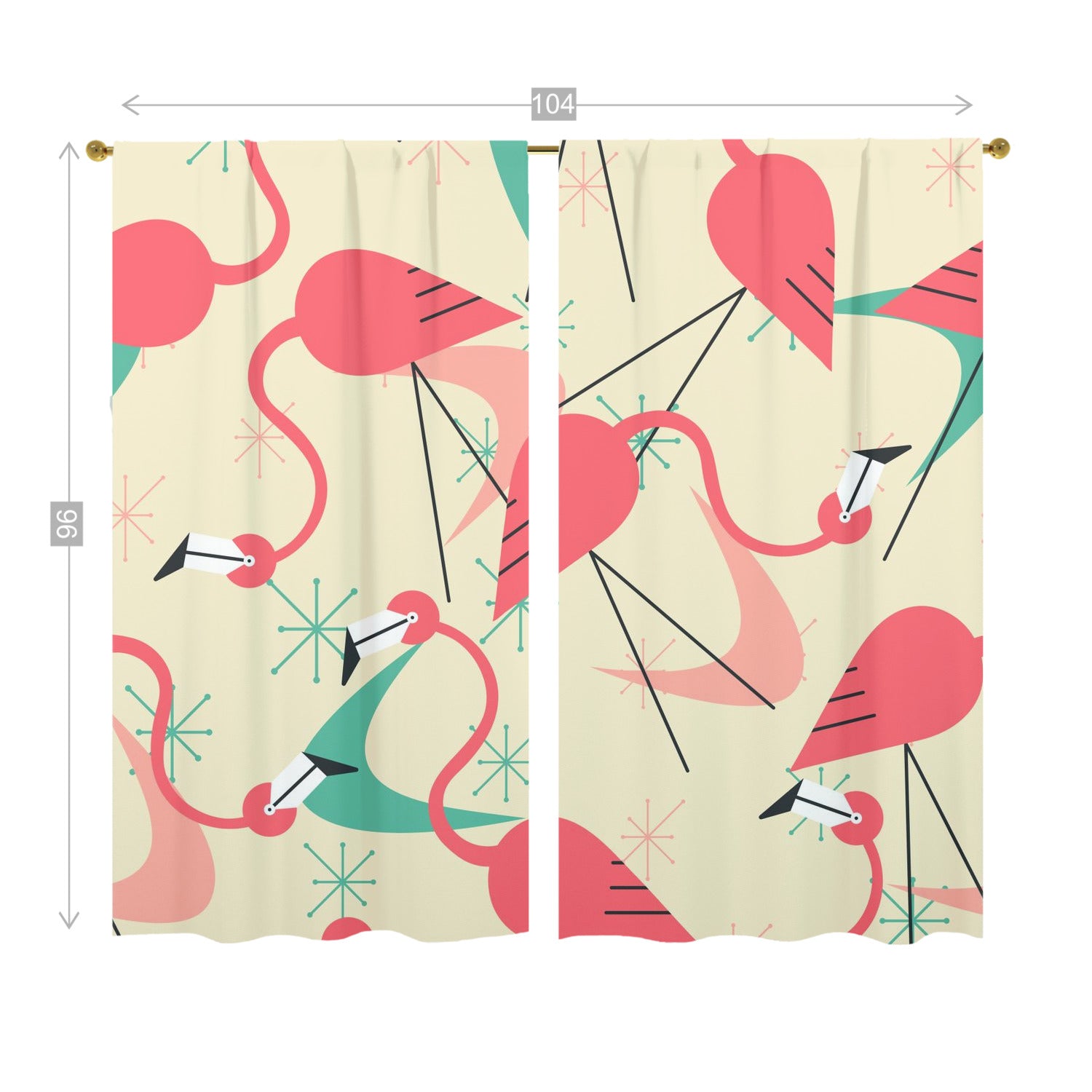 Mid Century Modern Flamingo Kitschy Fun Quirky Retro Window Curtains (two panels) - Mid Century Modern Gal