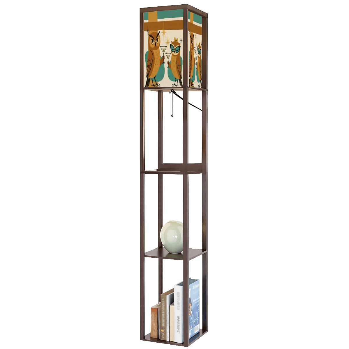 Kitschy Mid Century Modern Martini Owls, Retro Floor Lamp with Shelves - Mid Century Modern Gal