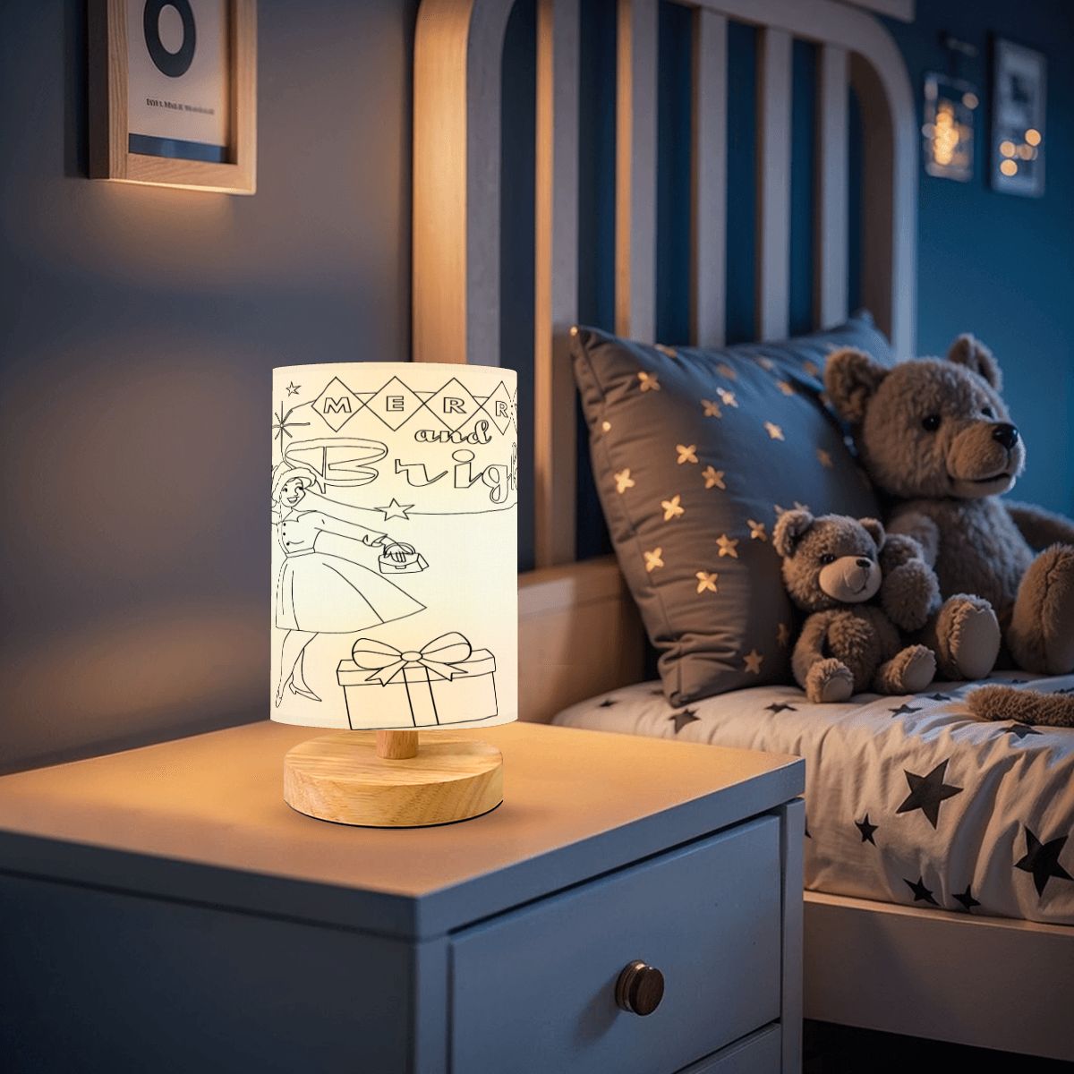 Mid Century Modern Christmas, 50s Vintage Merry And Bright DIY Paintable Table Lamp - Mid Century Modern Gal