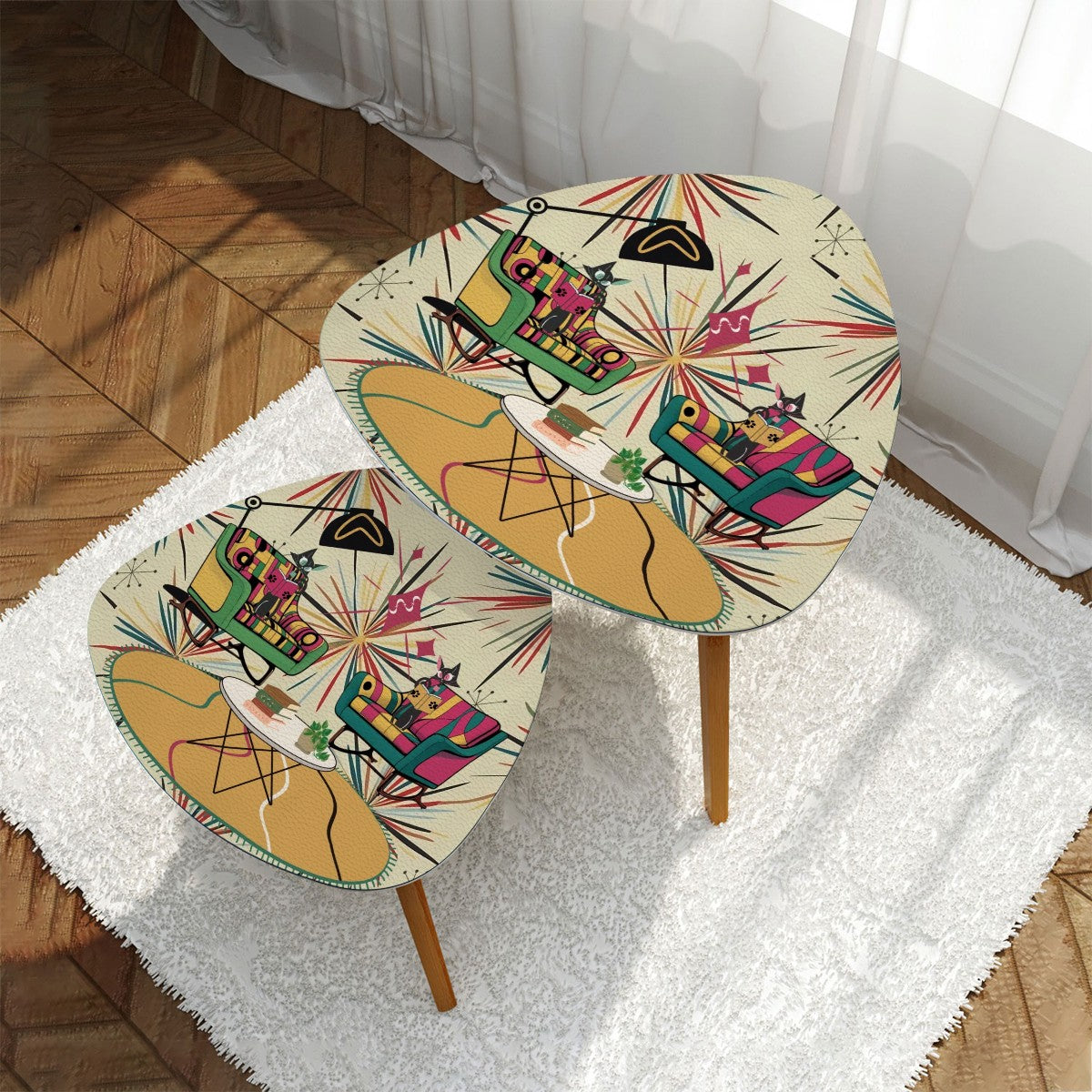Mid Century Modern Atomic Cat, Book Lover, Book Gal, Retro Mod Nesting Tables - Mid Century Modern Gal