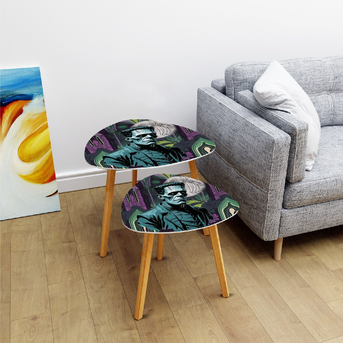 Retro Goth Frankenstein Horror Purple Green Mid Century Modern Nesting Tables - Mid Century Modern Gal